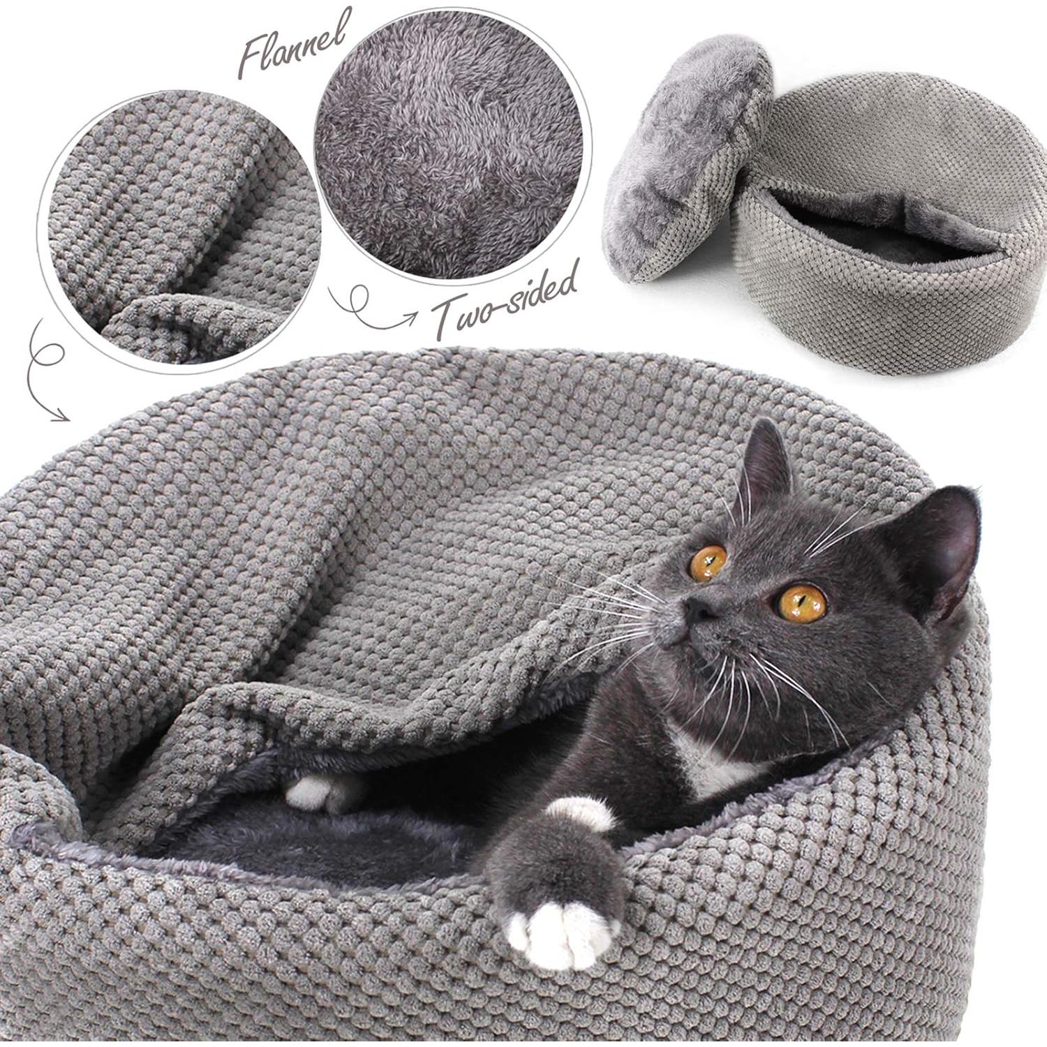 Cama para Gatos Winsterch - Redonda Suave Gris 32x32 cm