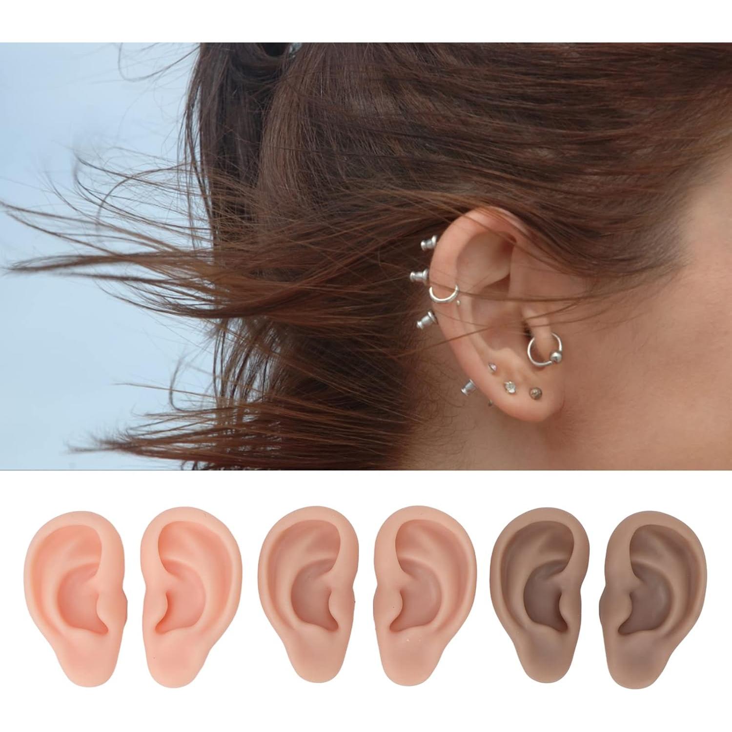 Modelo de Oreja de Silicona FILFEEL - 3 Pares para Práctica de Perforación