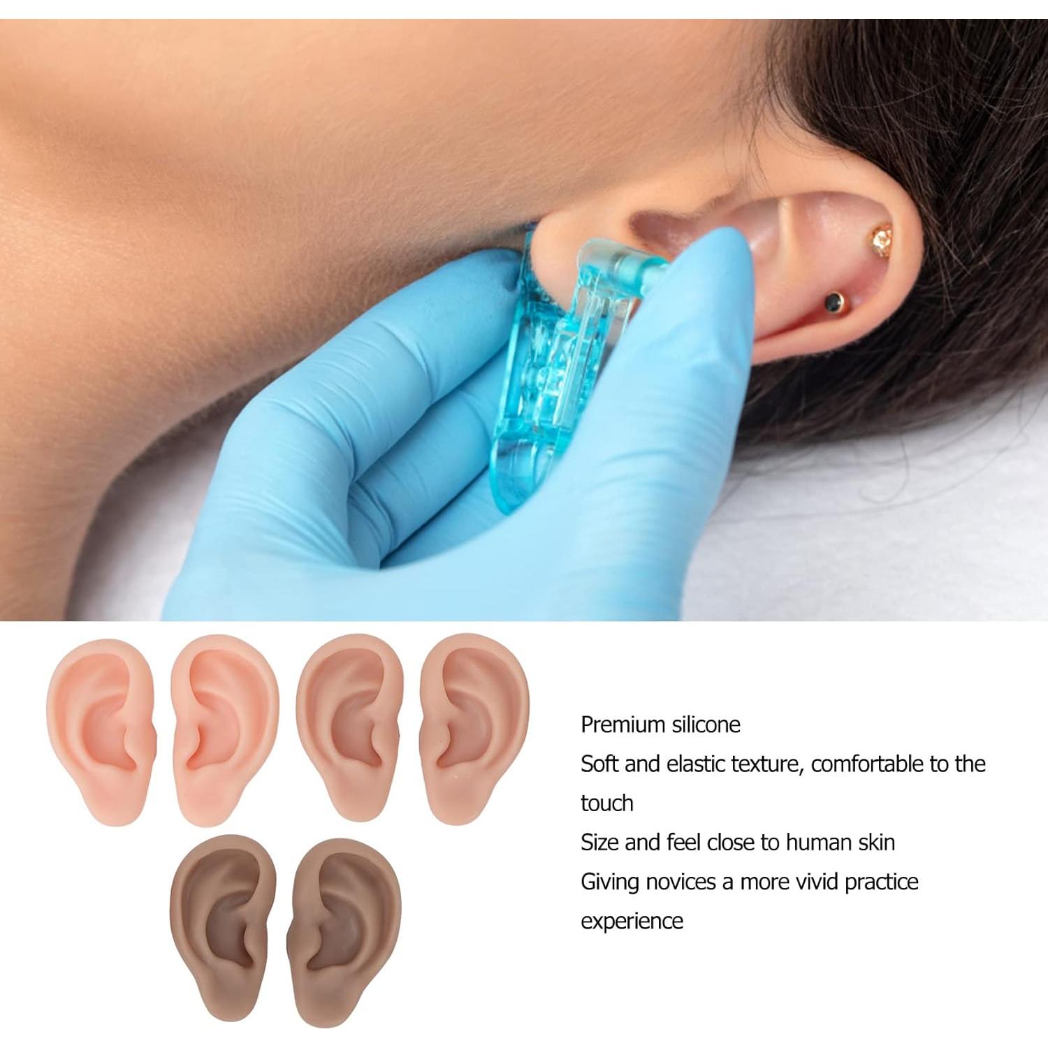 Modelo de Oreja de Silicona FILFEEL - 3 Pares para Práctica de Perforación