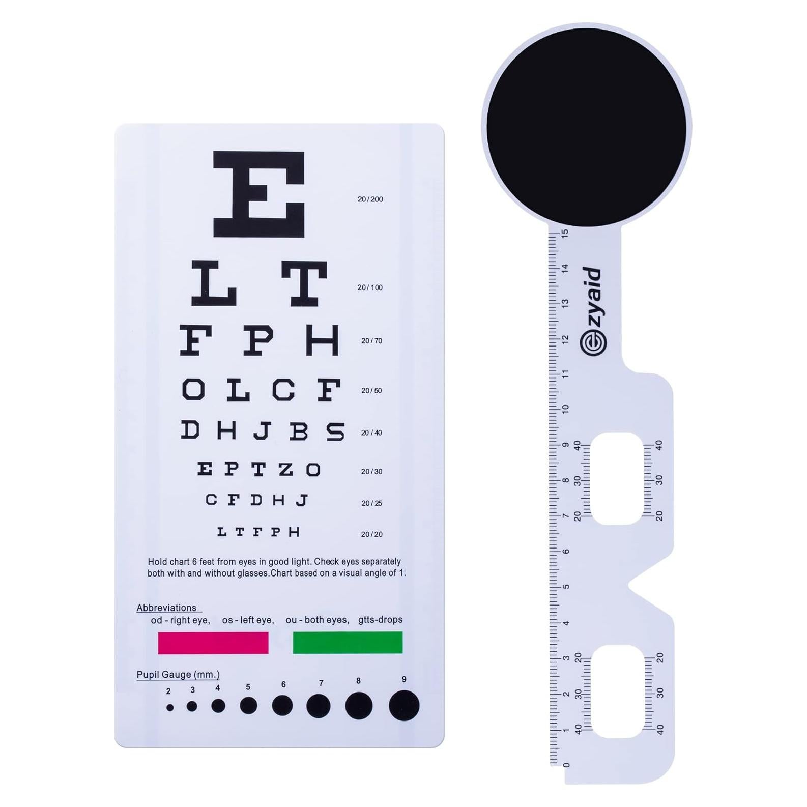Kit de Examen de Ojos Ezyaid - Carta de Snellen 1.83m, Oclusor y Regla PD