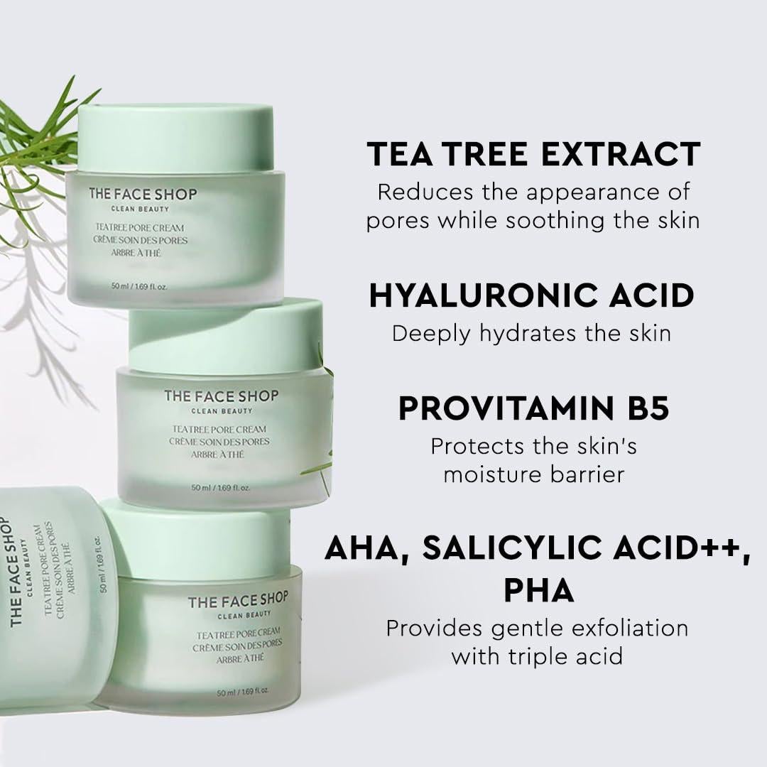 Crema Hidratante de Poros The Face Shop - Árbol de Té - AHA BHA PHA