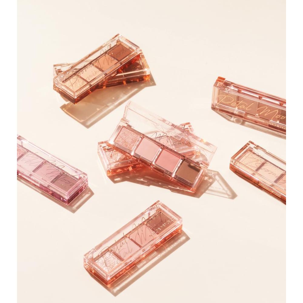 Nature Republic Daily Basic Palette (03 Cool Pink) Eyeshadow 4 Shades Matte Nude, Glitter&Shimmer, Highlighter Contour & Blush, travel size mini korean skincare beauty face makeup kit gifts for women