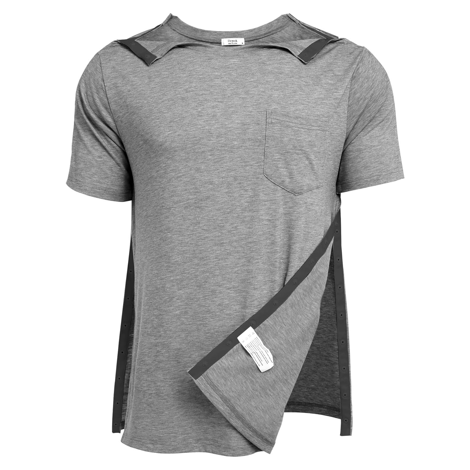 Camisa post cirugía de hombro Deyeek para hombres - Manga corta, botones a presión, hipoalergénica