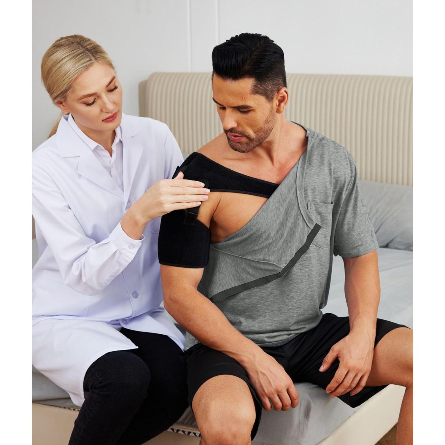 Camisa post cirugía de hombro Deyeek para hombres - Manga corta, botones a presión, hipoalergénica