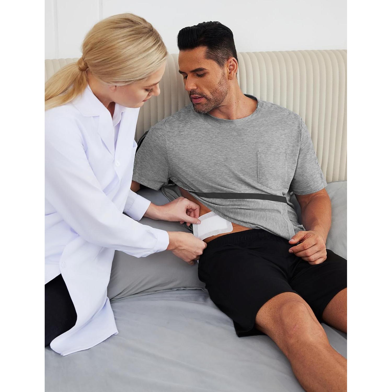 Camisa post cirugía de hombro Deyeek para hombres - Manga corta, botones a presión, hipoalergénica