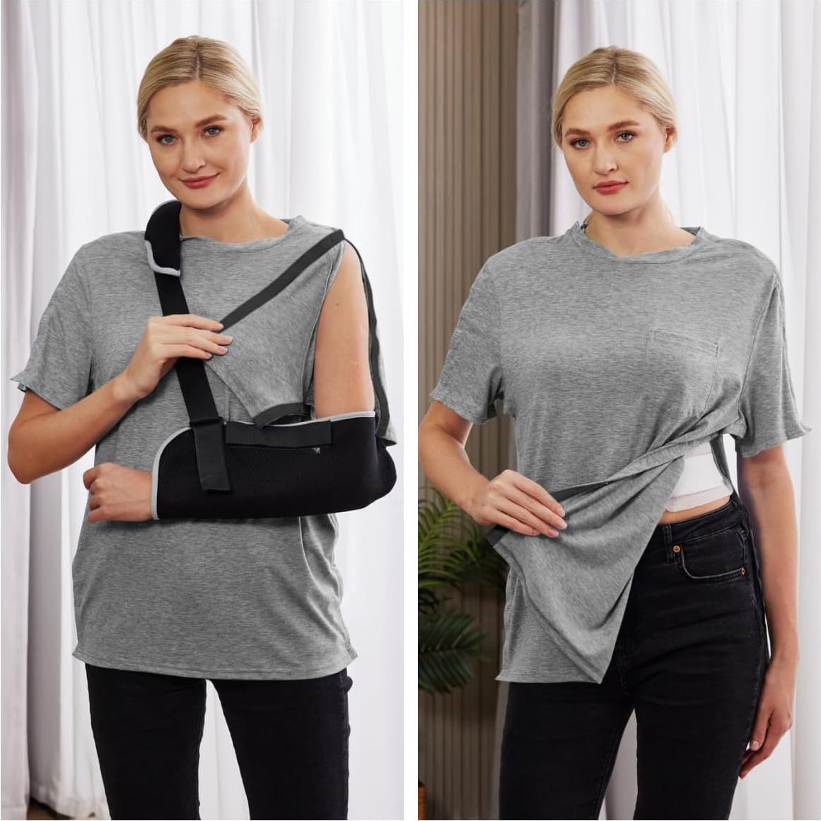 Camisa post cirugía de hombro Deyeek para hombres - Manga corta, botones a presión, hipoalergénica