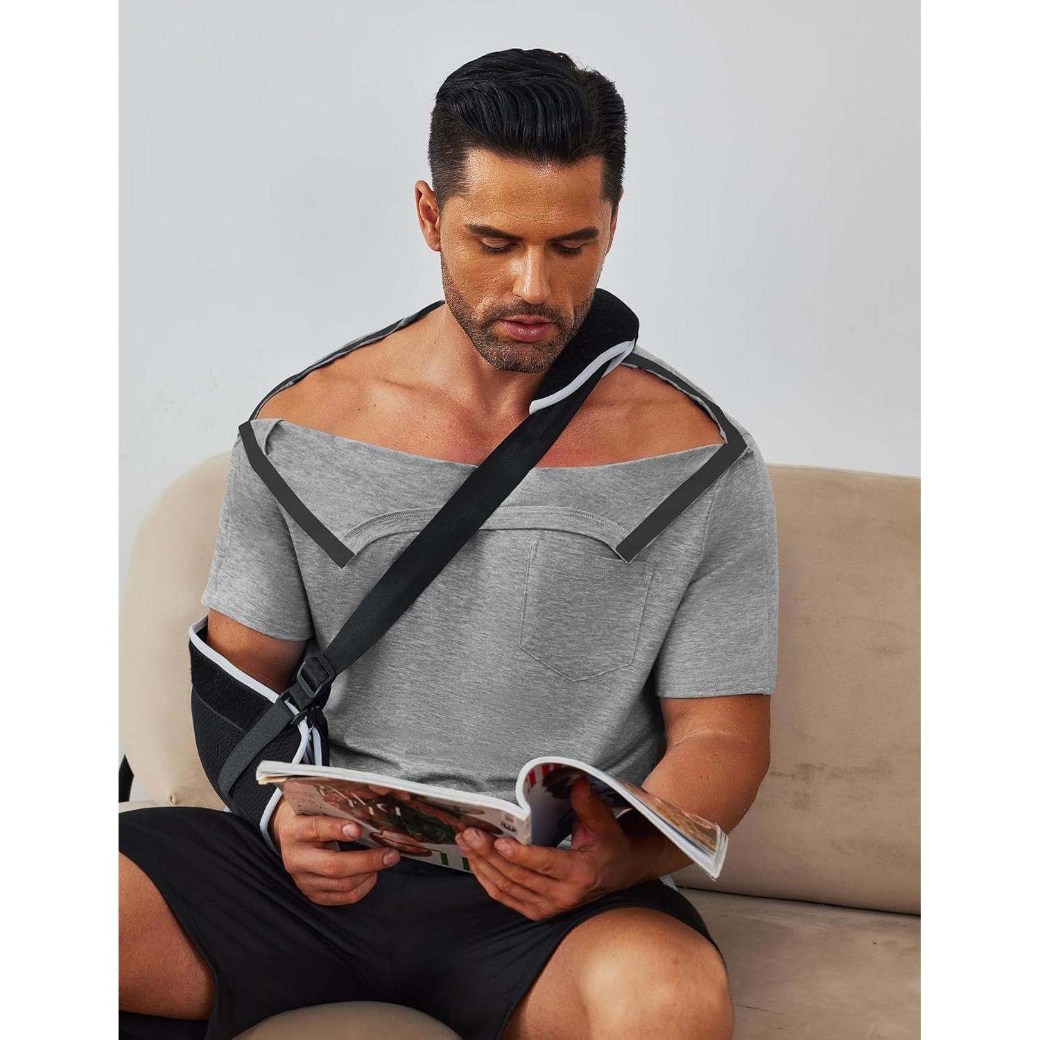 Camisa post cirugía de hombro Deyeek para hombres - Manga corta, botones a presión, hipoalergénica