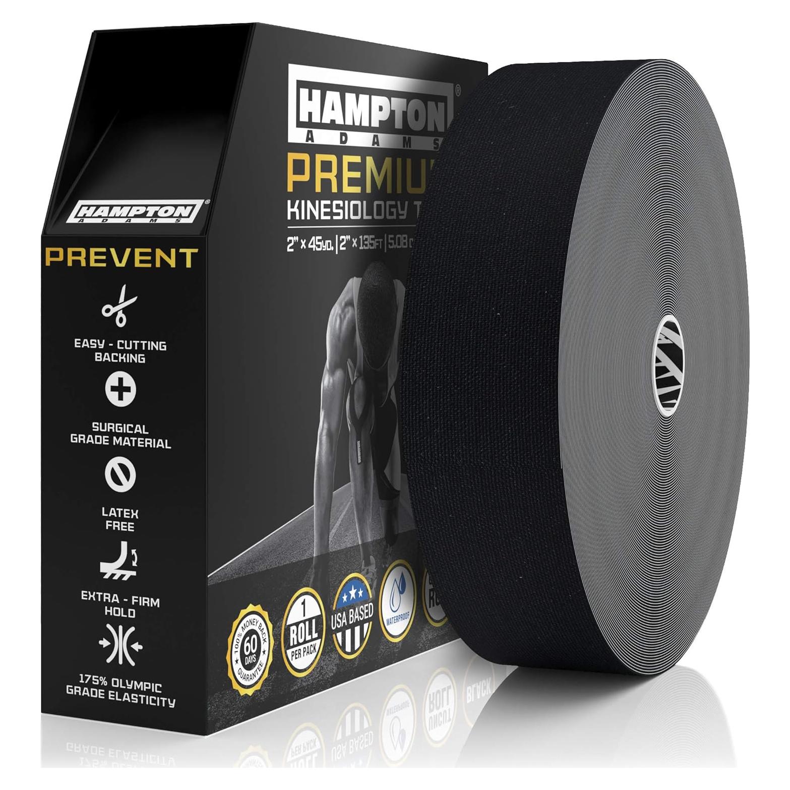 Cinta de Kinesiología Hampton Adams 135 pies Negra Hipoalergénica