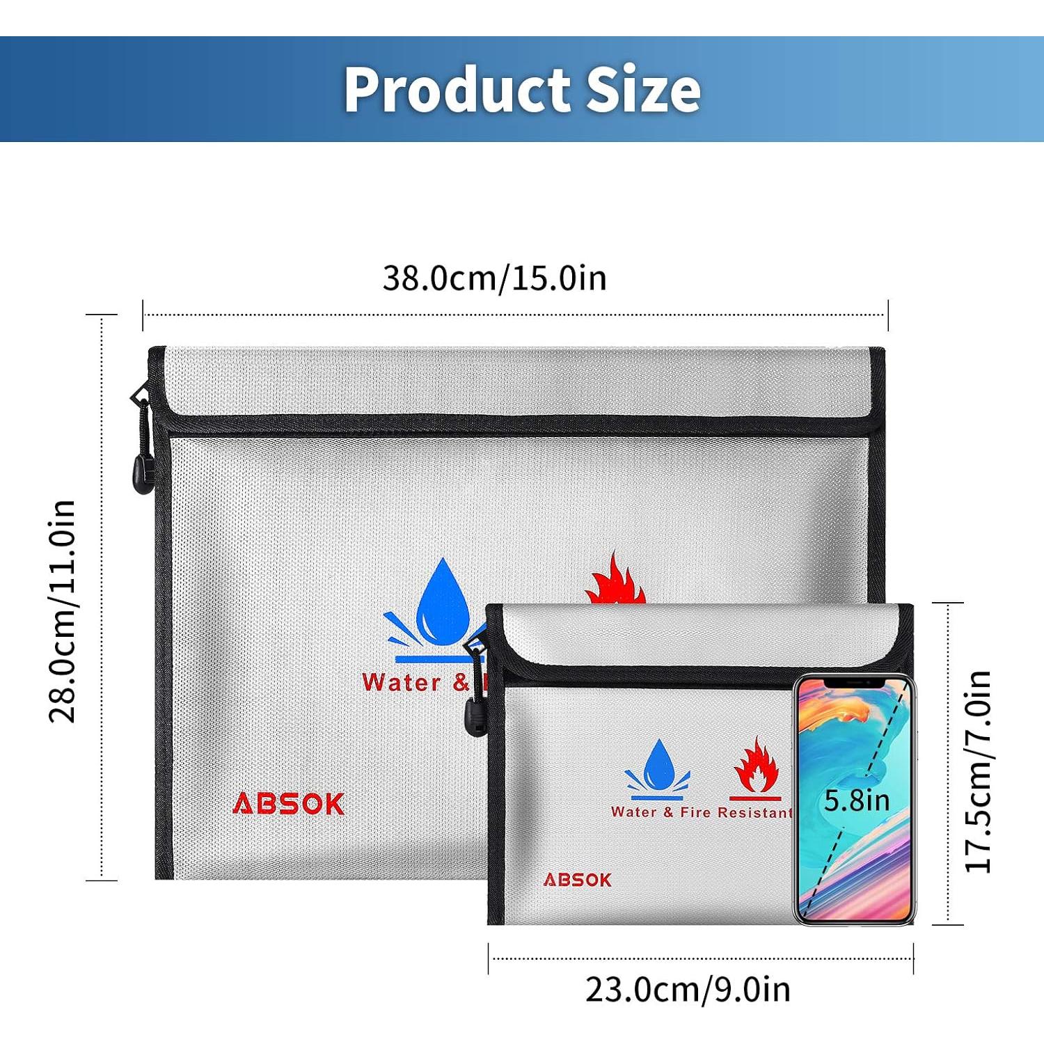 Bolsa a Prueba de Fuego ABSOK 15x11 cm y 9x7 cm Resistente
