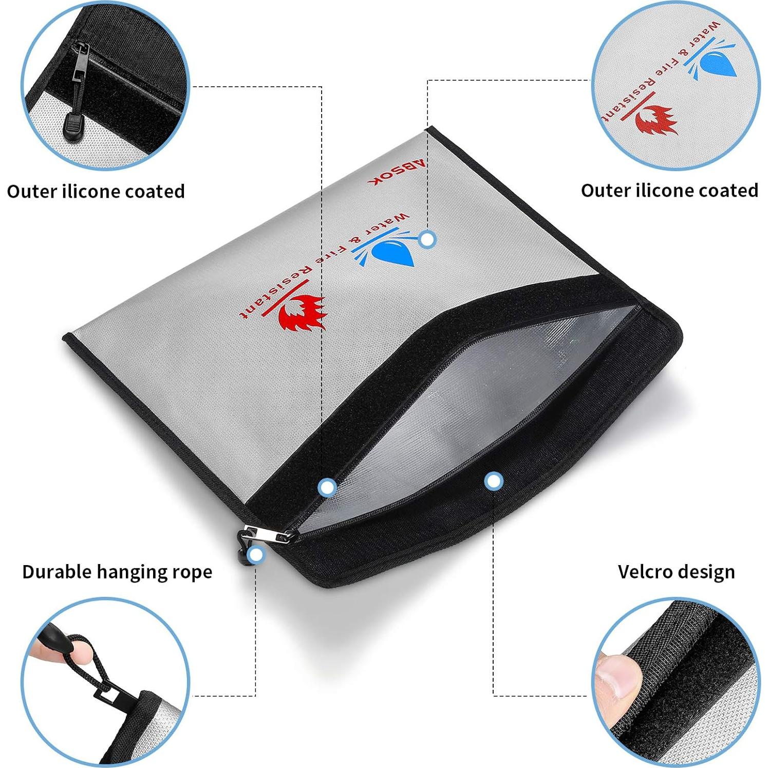 Bolsa a Prueba de Fuego ABSOK 15x11 cm y 9x7 cm Resistente