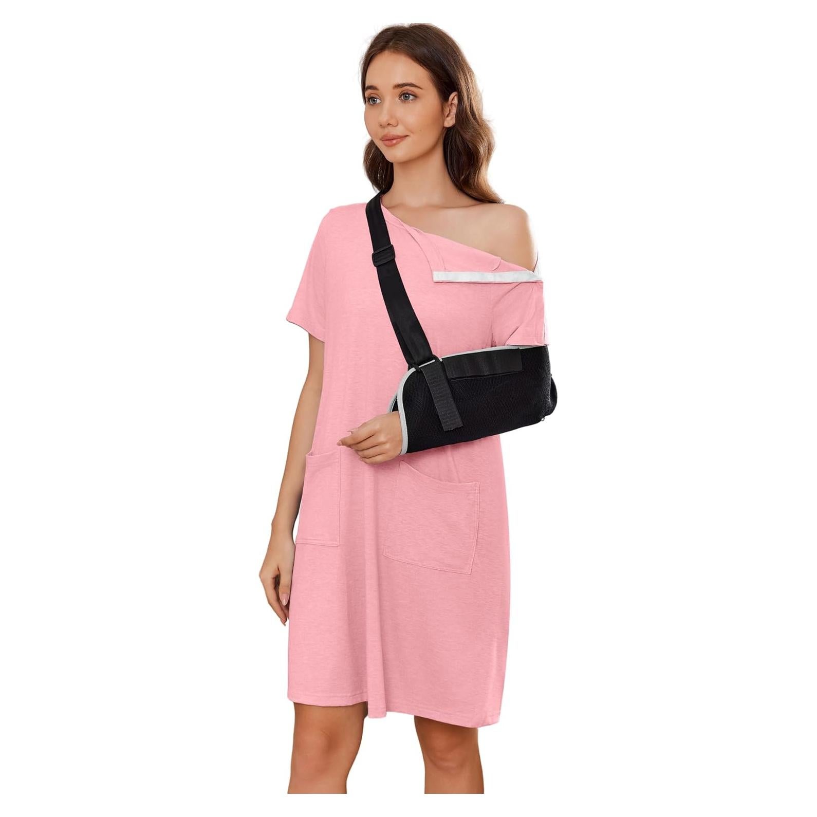 Vestido Tear Away Deyeek para Mujeres Post Cirugía Hombro Rosa