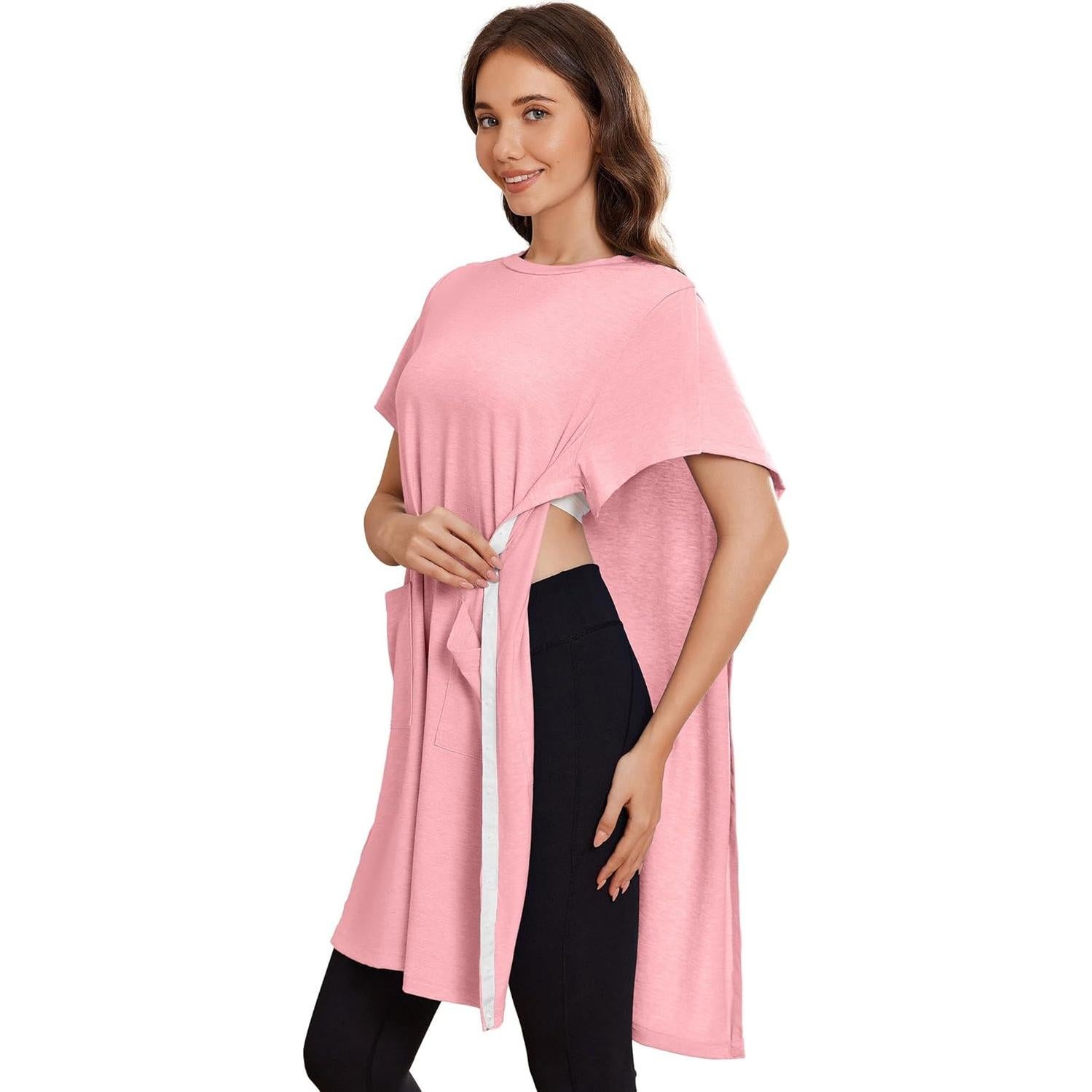 Vestido Tear Away Deyeek para Mujeres Post Cirugía Hombro Rosa