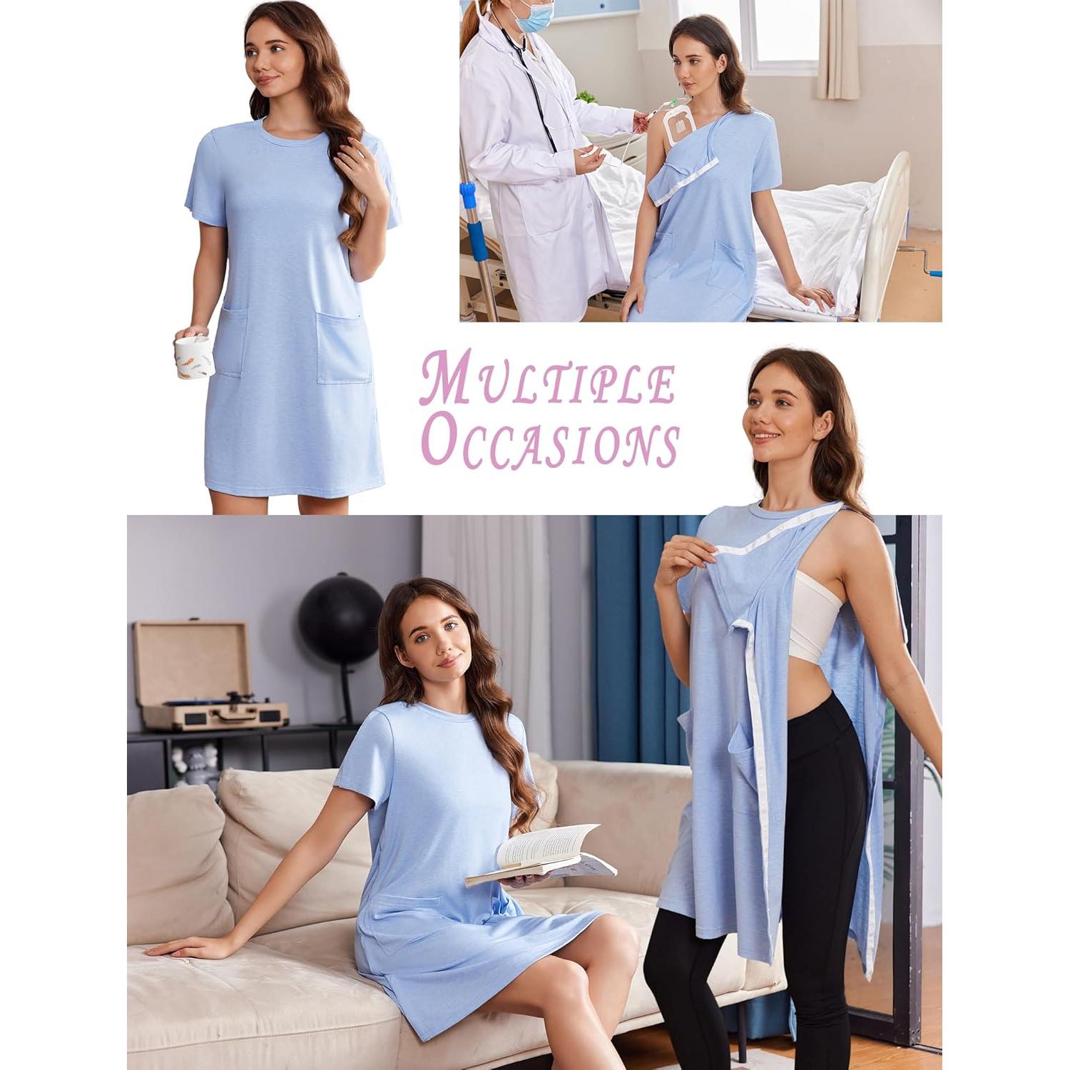 Vestido Tear Away Deyeek para Mujeres Post Cirugía Hombro Rosa