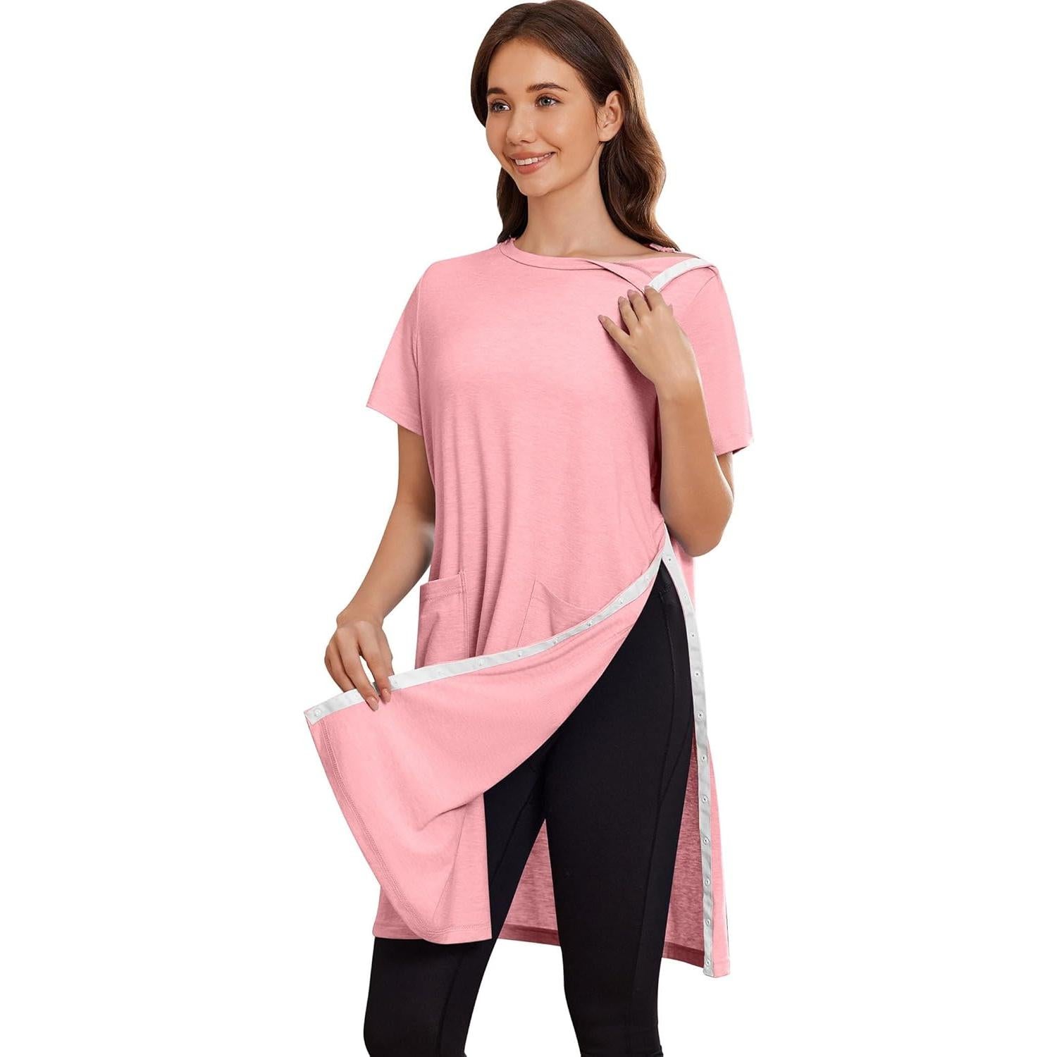 Vestido Tear Away Deyeek para Mujeres Post Cirugía Hombro Rosa