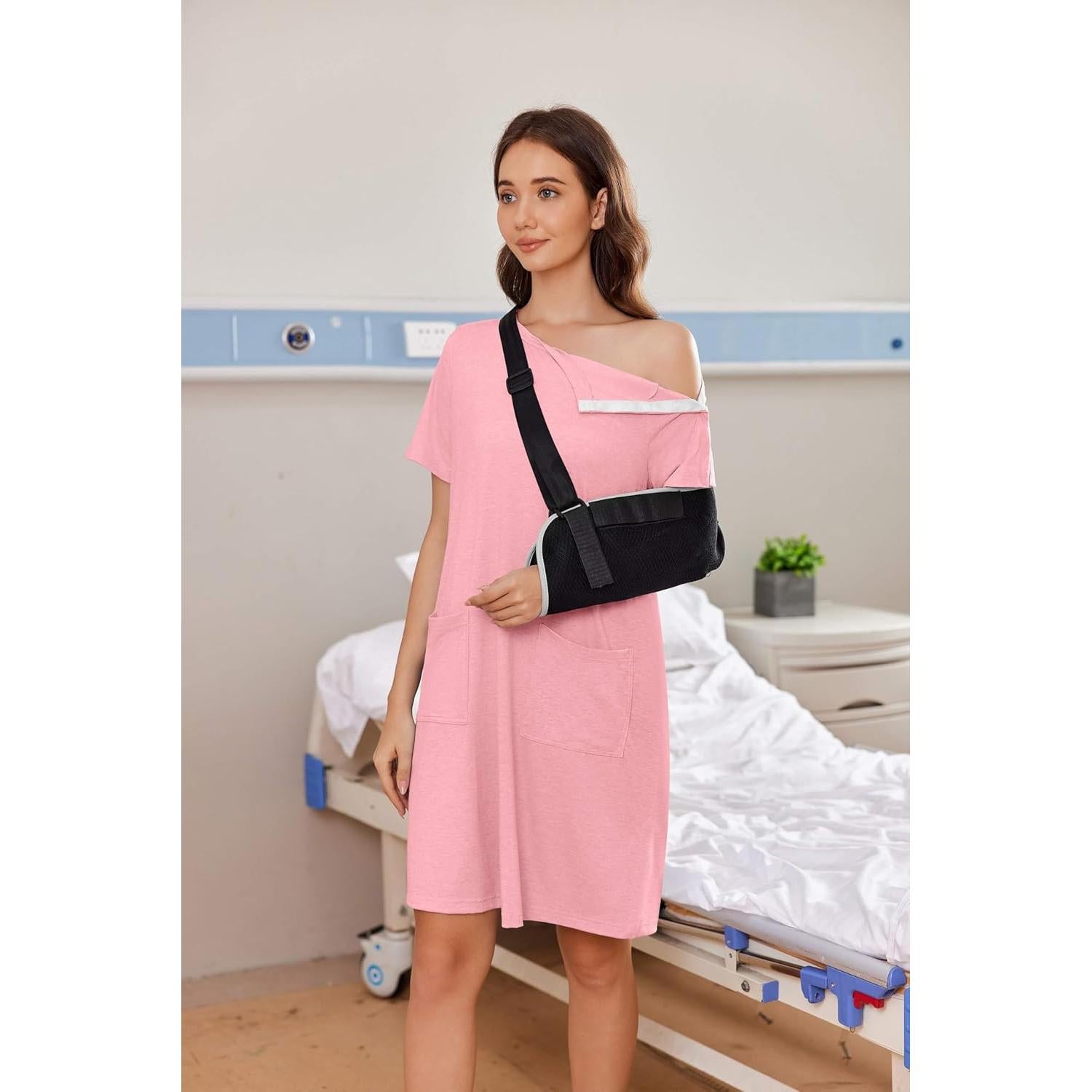 Vestido Tear Away Deyeek para Mujeres Post Cirugía Hombro Rosa