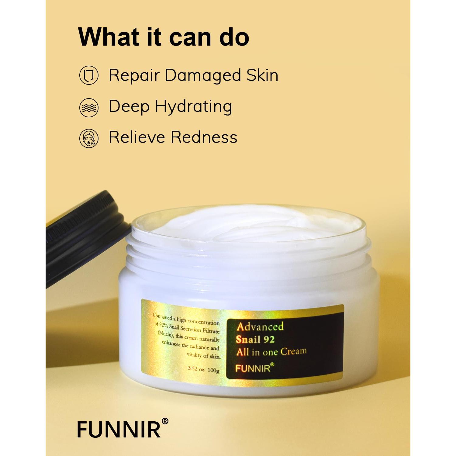 Crema Hidratante Facial FUNNIR 92% Mucina de Caracol 100g