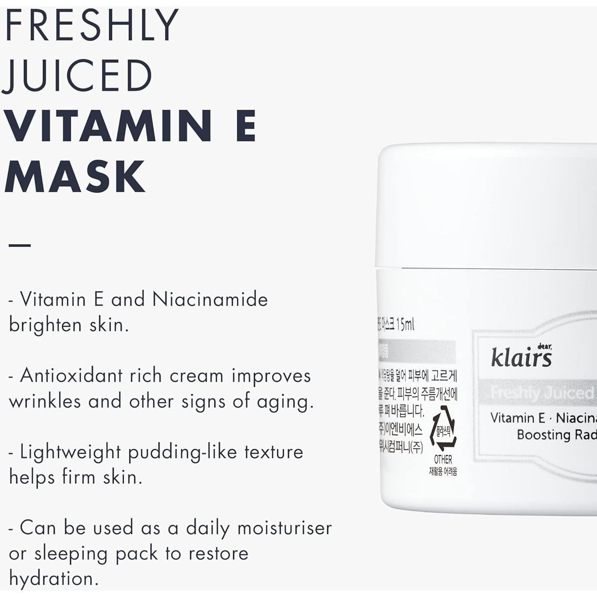 Máscara de Vitamina E DearKlairs 14.79g Hidratante Noche