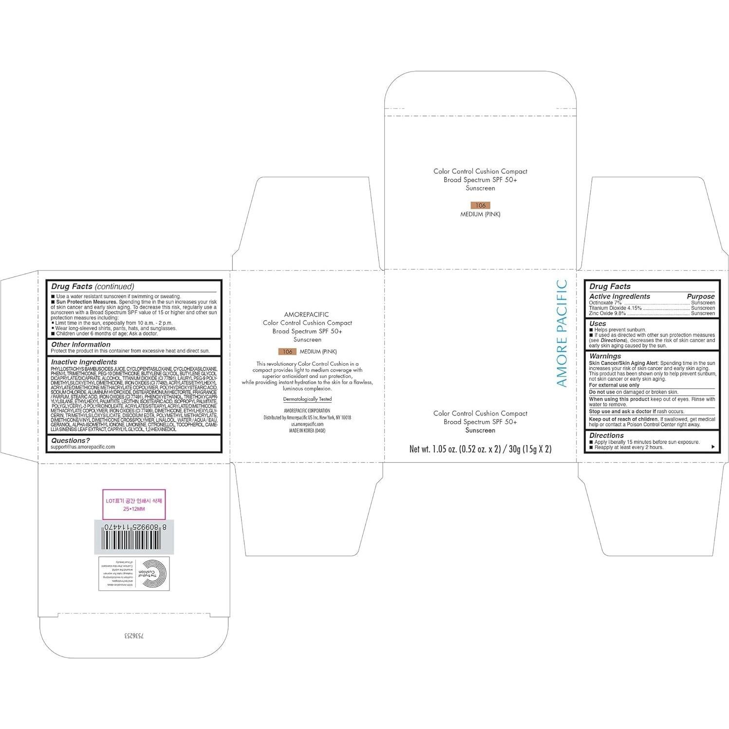 Base Cushion AmorePacific 106 Rosa Medio SPF 50+ 117g