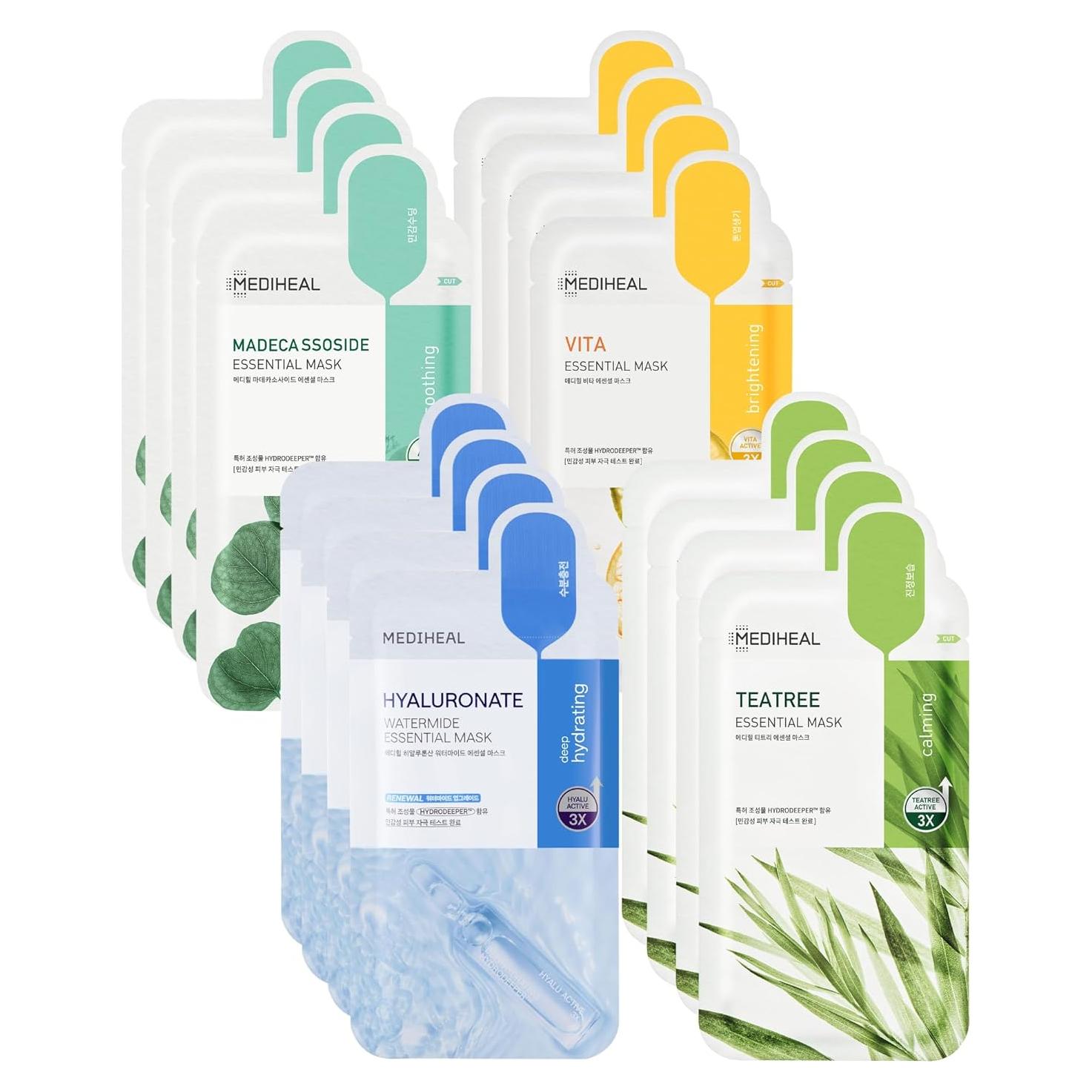 Mediheal Mascarilla Facial Esencial HERO 16 Paquetes Hialuronato Árbol de Té