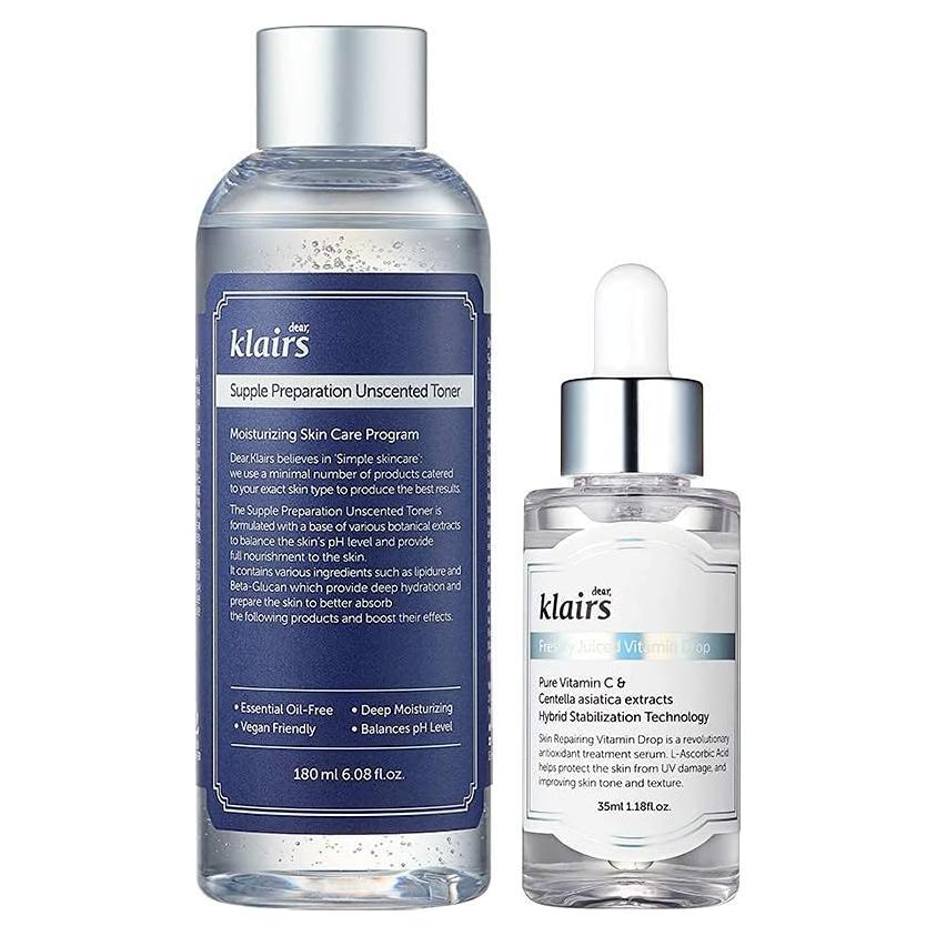 Set de Cuidado Facial Klairs: Tónico Sin Fragancia 180ml + Gotas Vitamina C 30ml