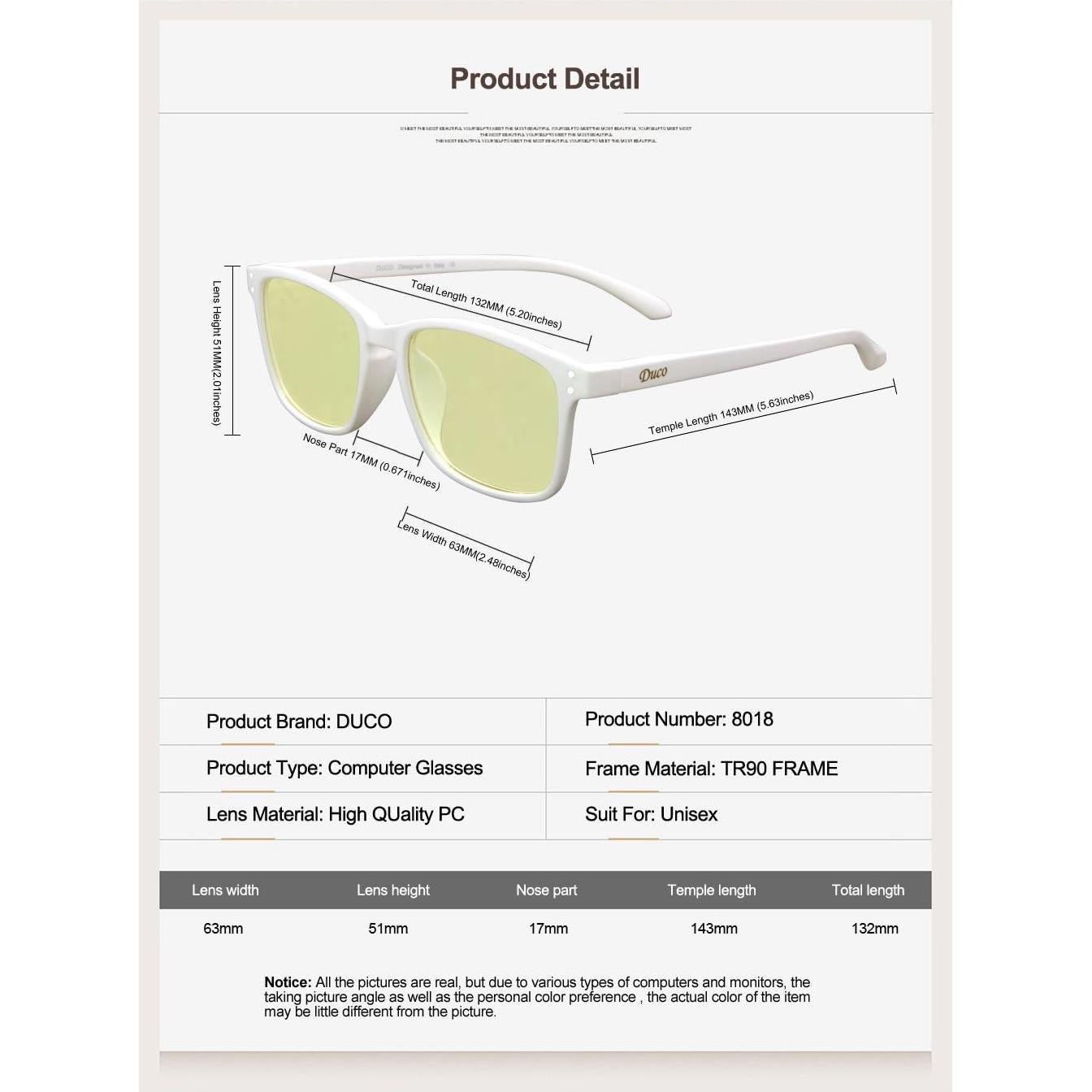 Gafas Duco Anti Luz Azul para Computadora y Gamer - TR90