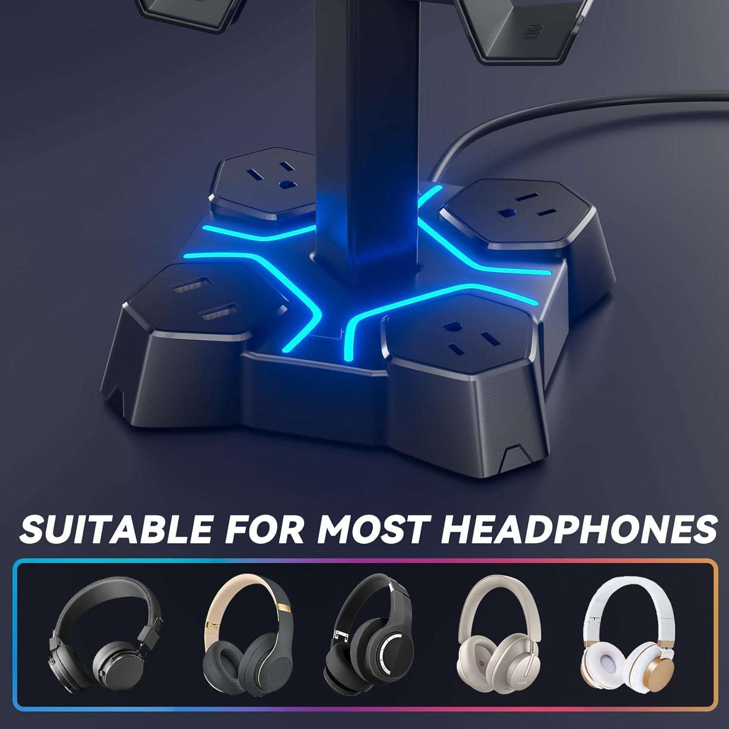 Soporte para Auriculares KDD con Cargador USB y 3 Salidas CA