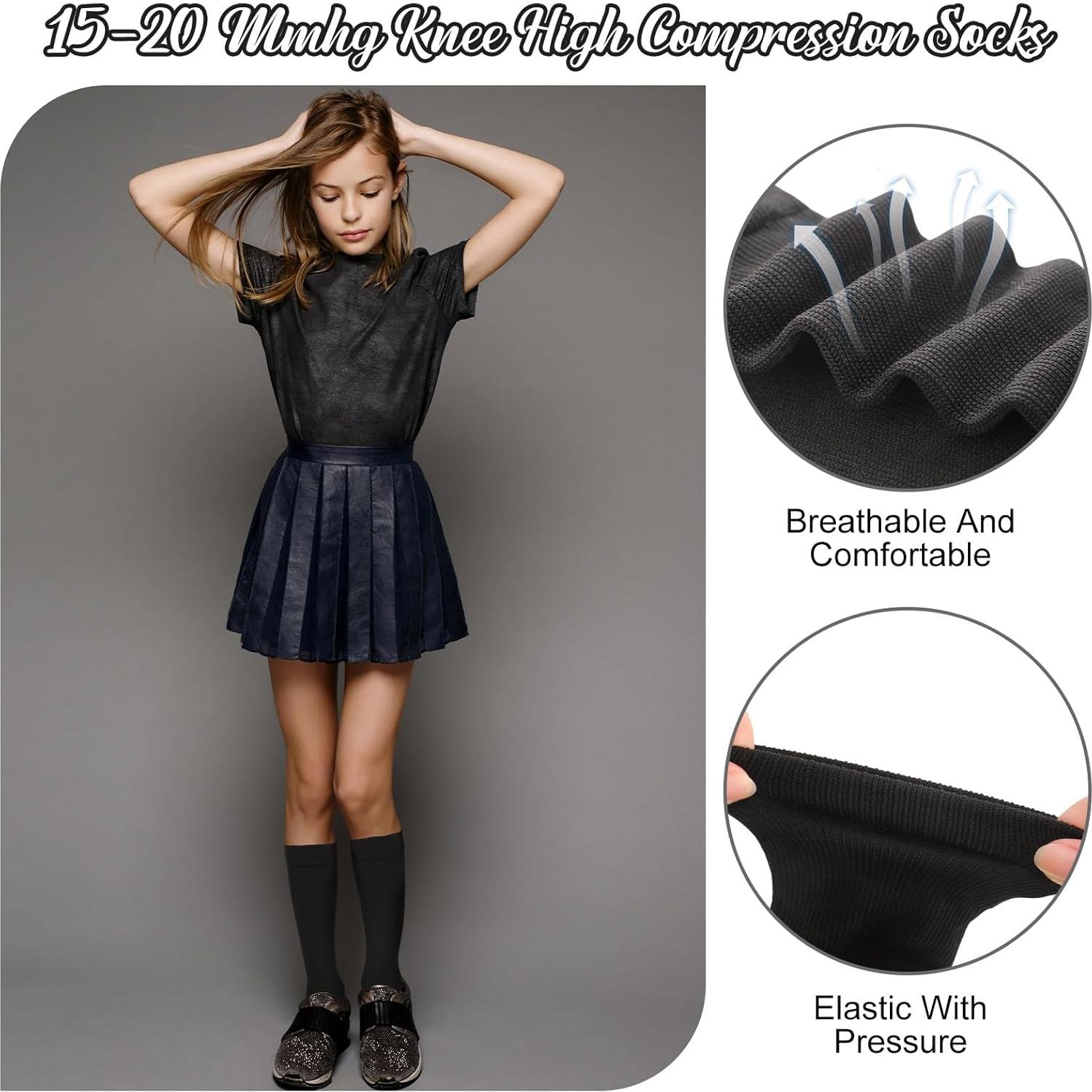 4 Pares de Calcetines de Compresión para Niños 15-20 mmHg