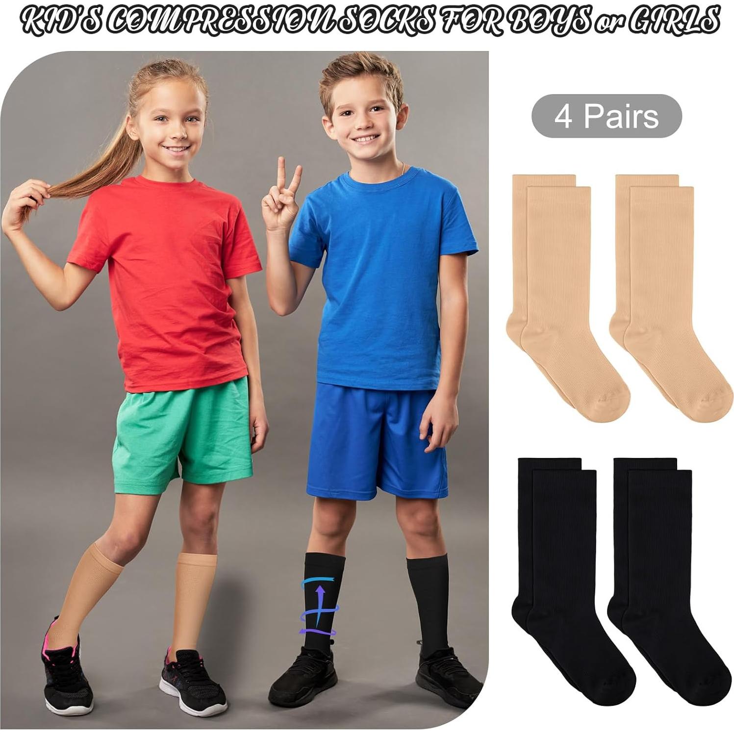4 Pares de Calcetines de Compresión para Niños 15-20 mmHg