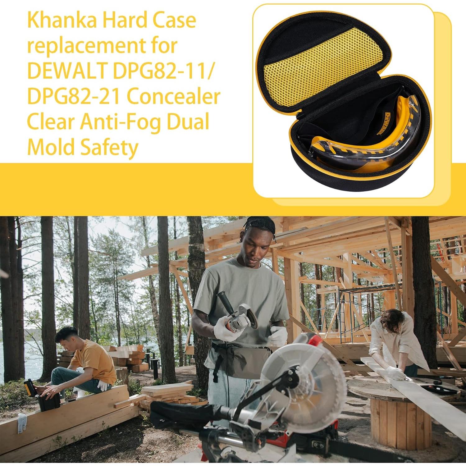 Funda Dura Khanka para Gafas DEWALT DPG82-11/DPG82-21 Amarillo
