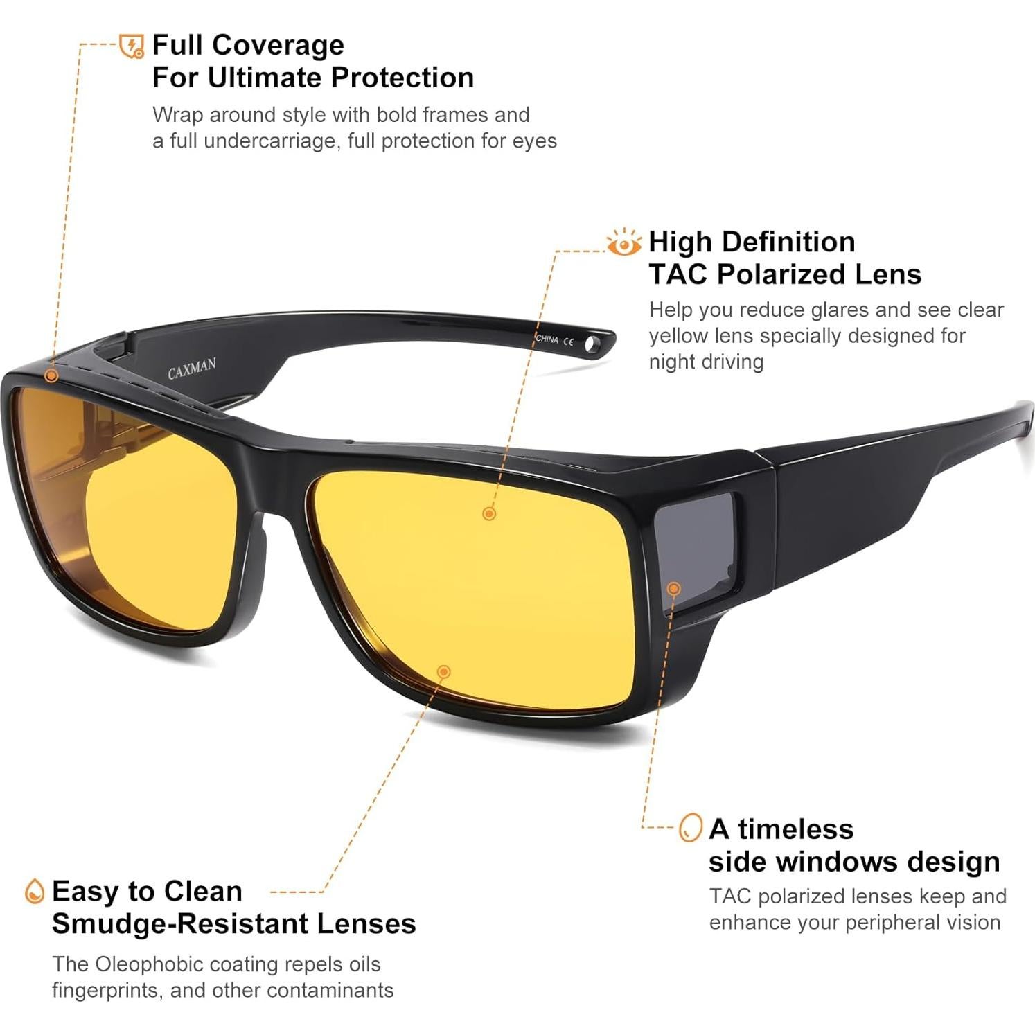 Gafas de Conducción Nocturna CAXMAN HD Polarizadas Amarillas