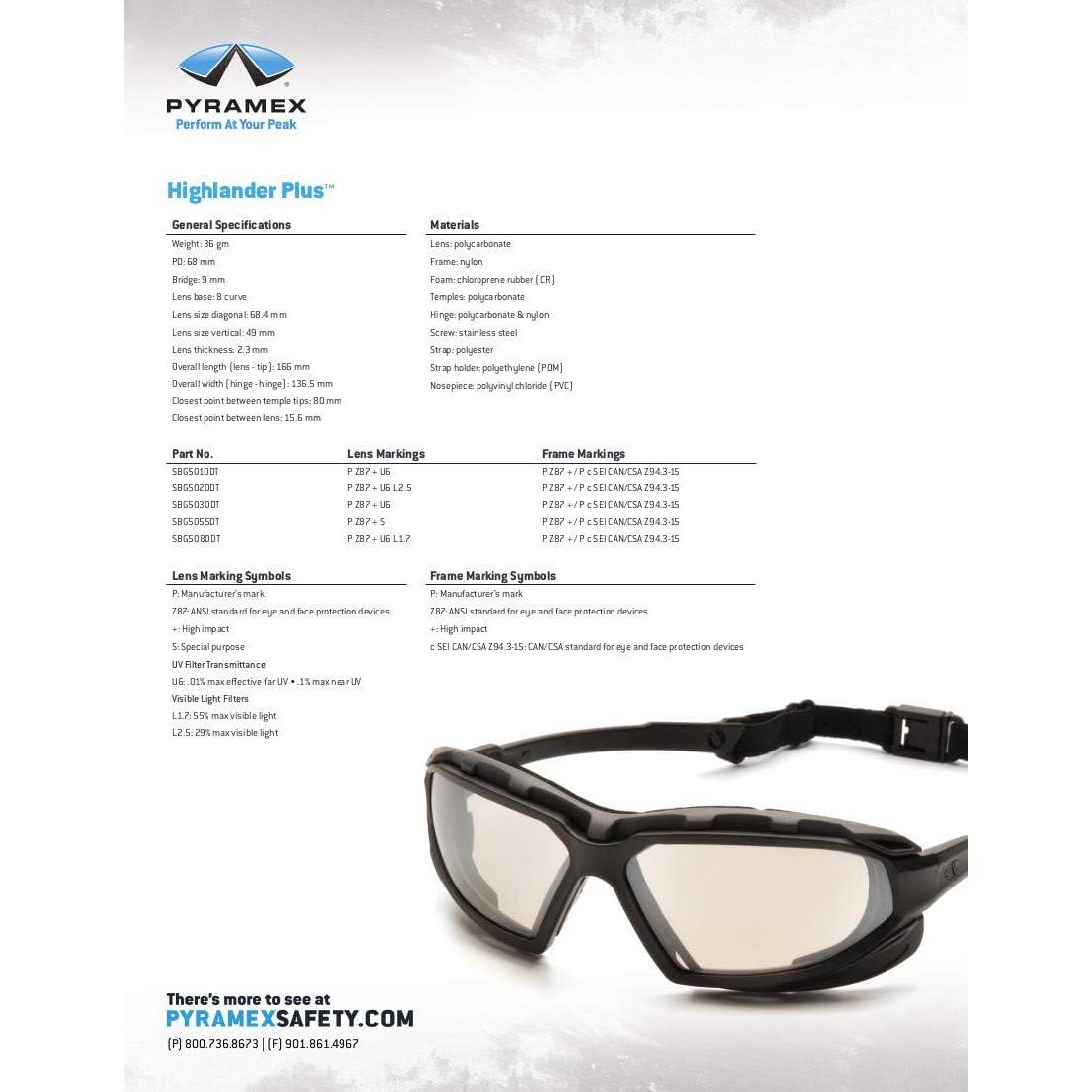 Gafas de seguridad Pyramex Highlander XP, paquete de 2, lente antiempañante