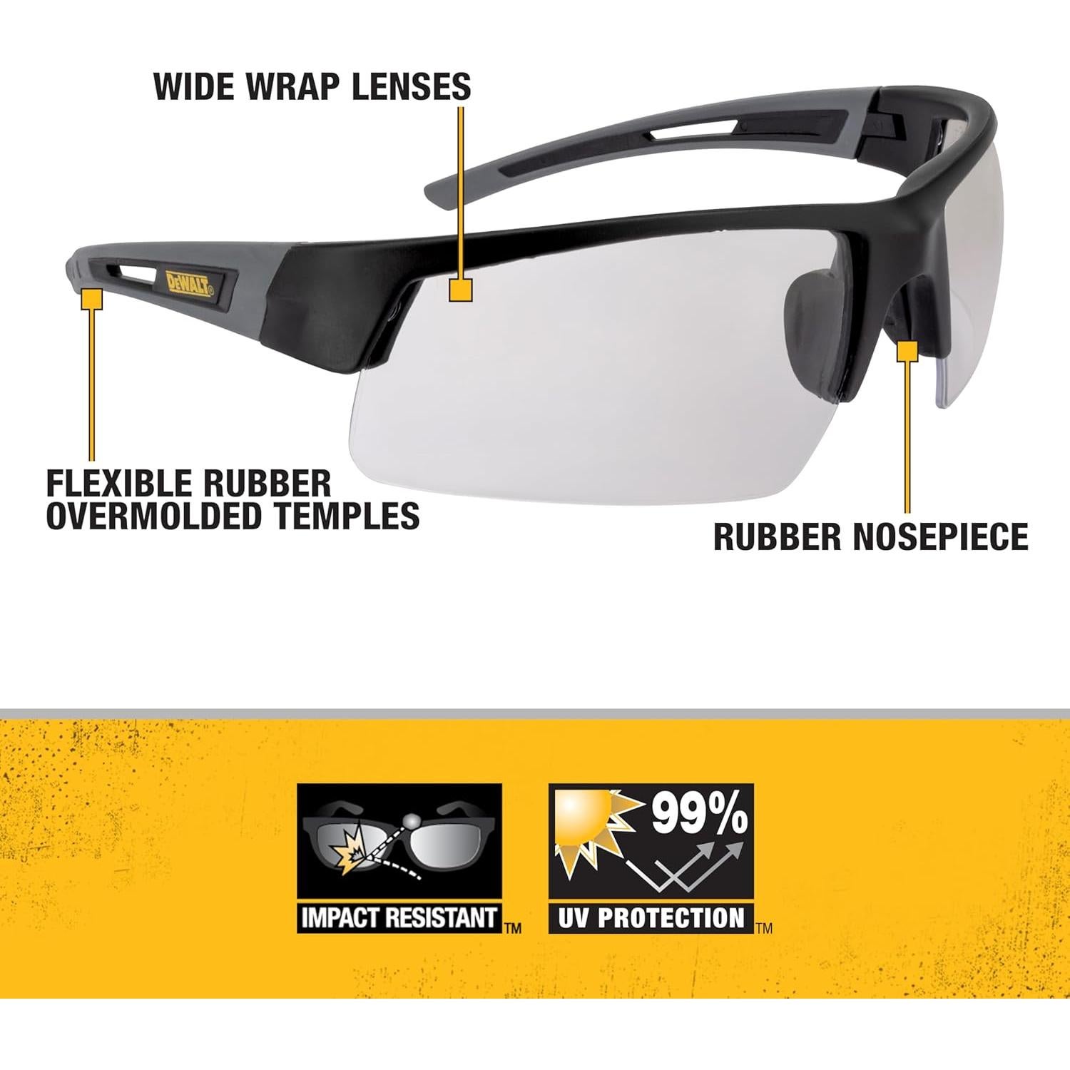 Gafas de Seguridad DEWALT DPG100-9D - Marco Negro - Lentes UV