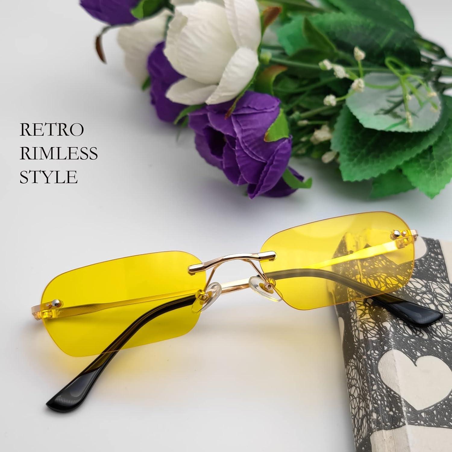Gafas de sol retro sin montura Mriendao amarillas UV400