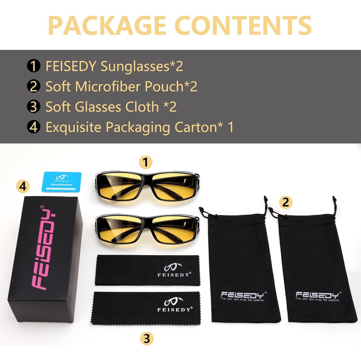 Gafas de Sol FEISEDY para Conducir de Noche Amarillas UV400