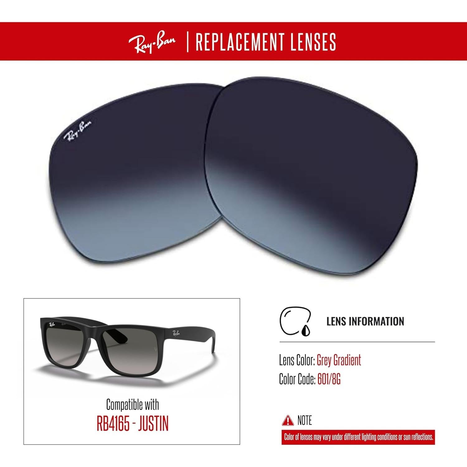 Lentes de Reemplazo Ray-Ban RB4165 JUSTIN 51mm + Kit Accesorios