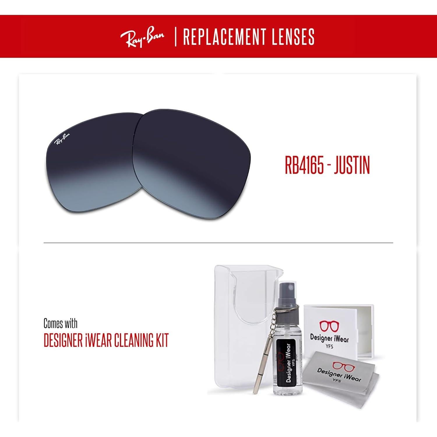 Lentes de Reemplazo Ray-Ban RB4165 JUSTIN 51mm + Kit Accesorios