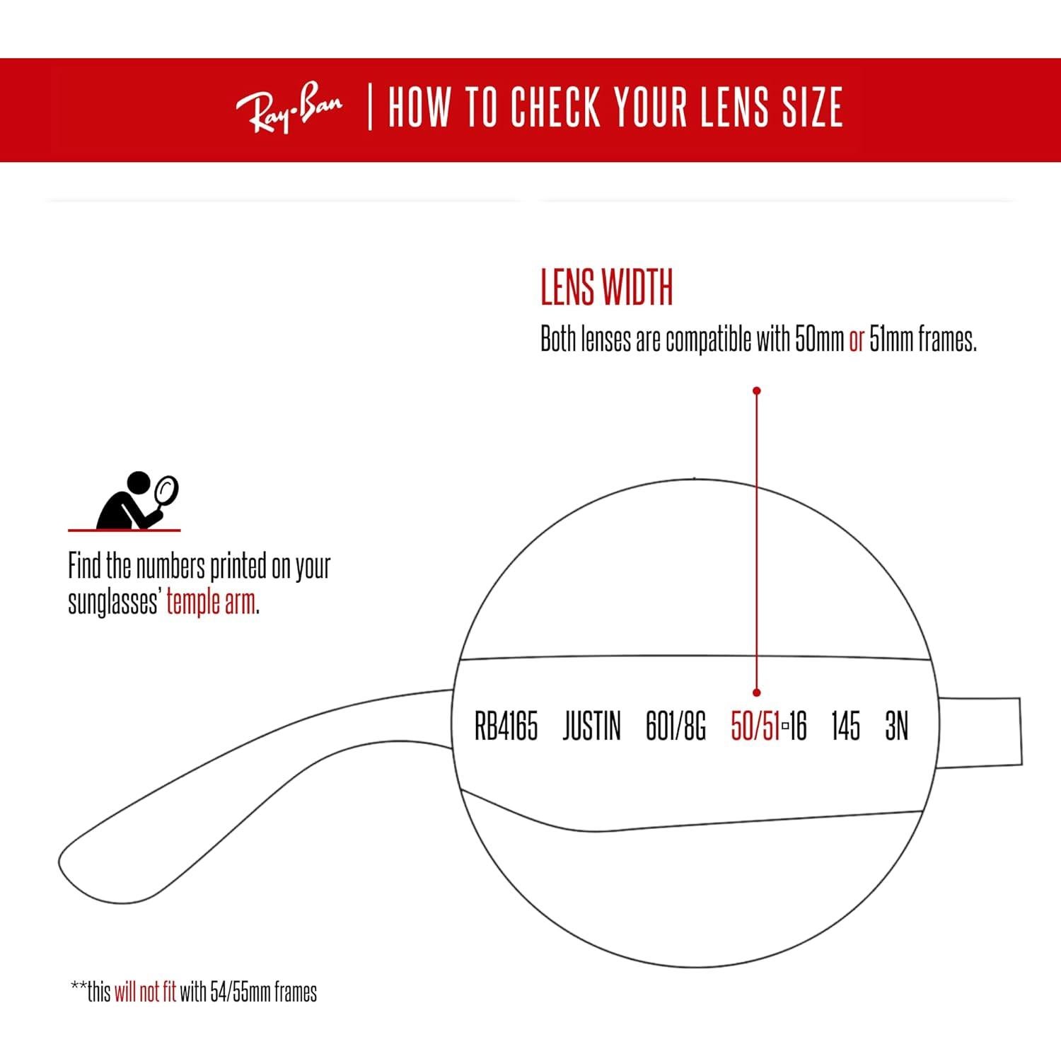 Lentes de Reemplazo Ray-Ban RB4165 JUSTIN 51mm + Kit Accesorios