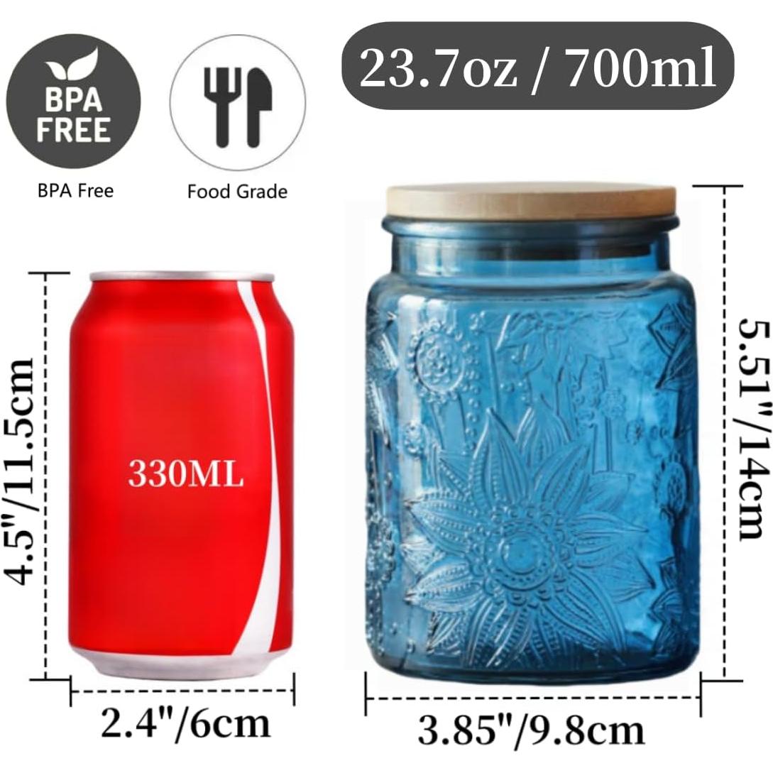 Tarro de Vidrio Hermético ANSQU 700 ml Azul Vintage Girasol