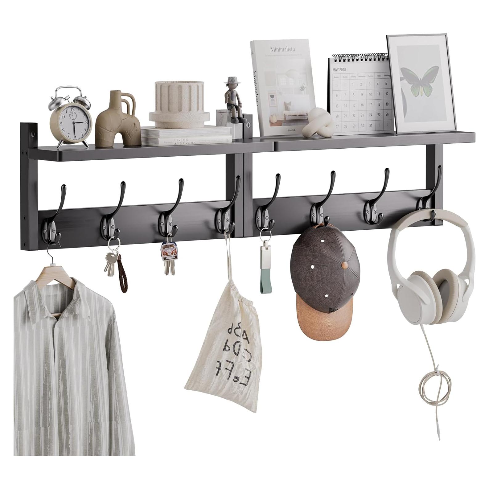 Perchero de pared STELLSTAR con estante y 8 ganchos - Negro