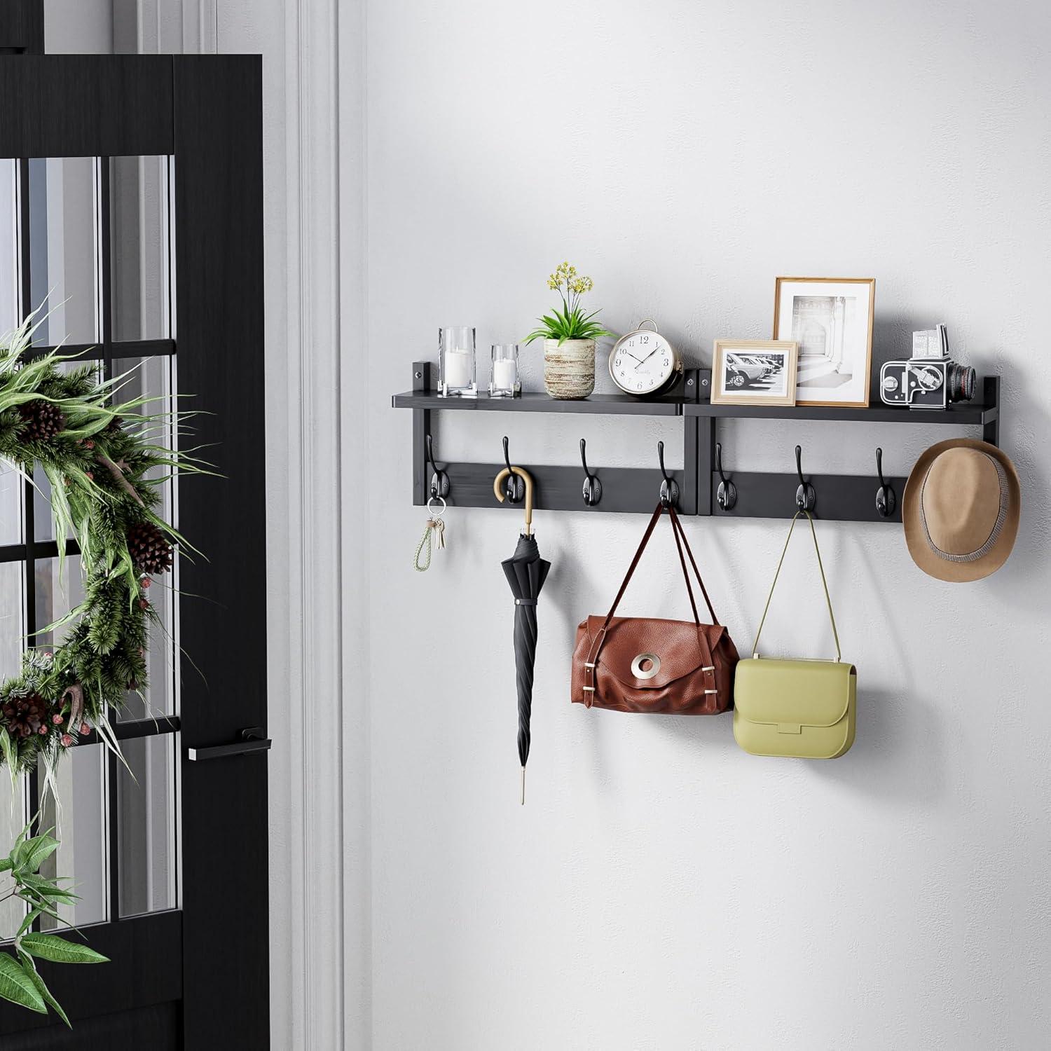 Perchero de pared STELLSTAR con estante y 8 ganchos - Negro