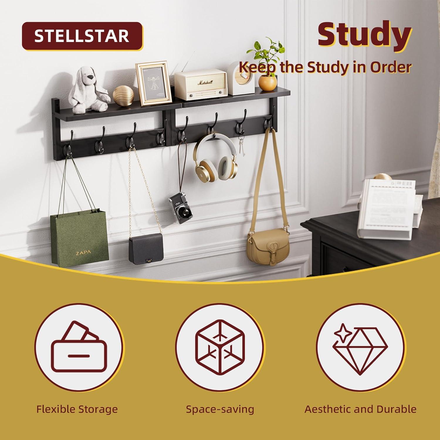 Perchero de pared STELLSTAR con estante y 8 ganchos - Negro