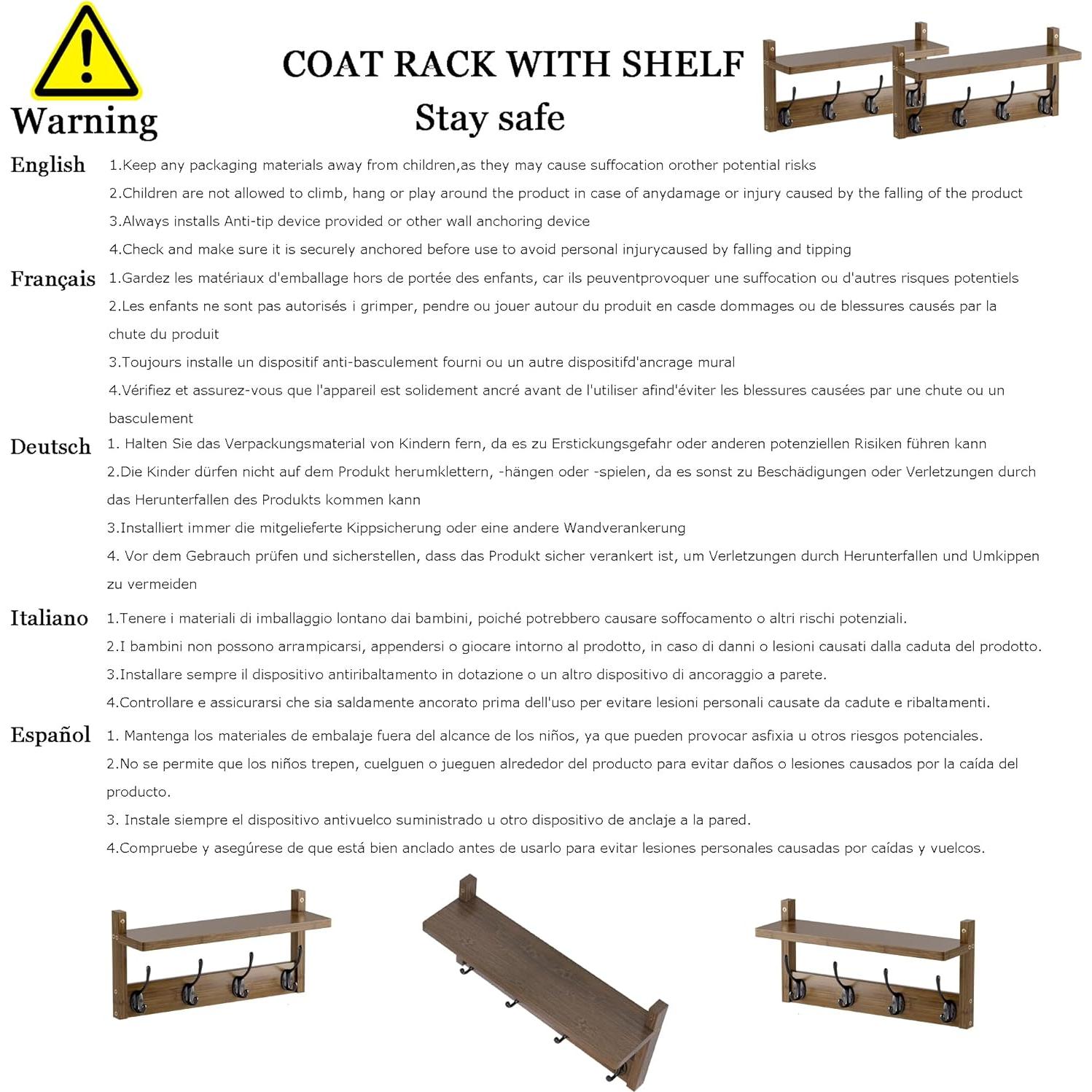 Perchero de pared STELLSTAR con estante y 8 ganchos - Negro