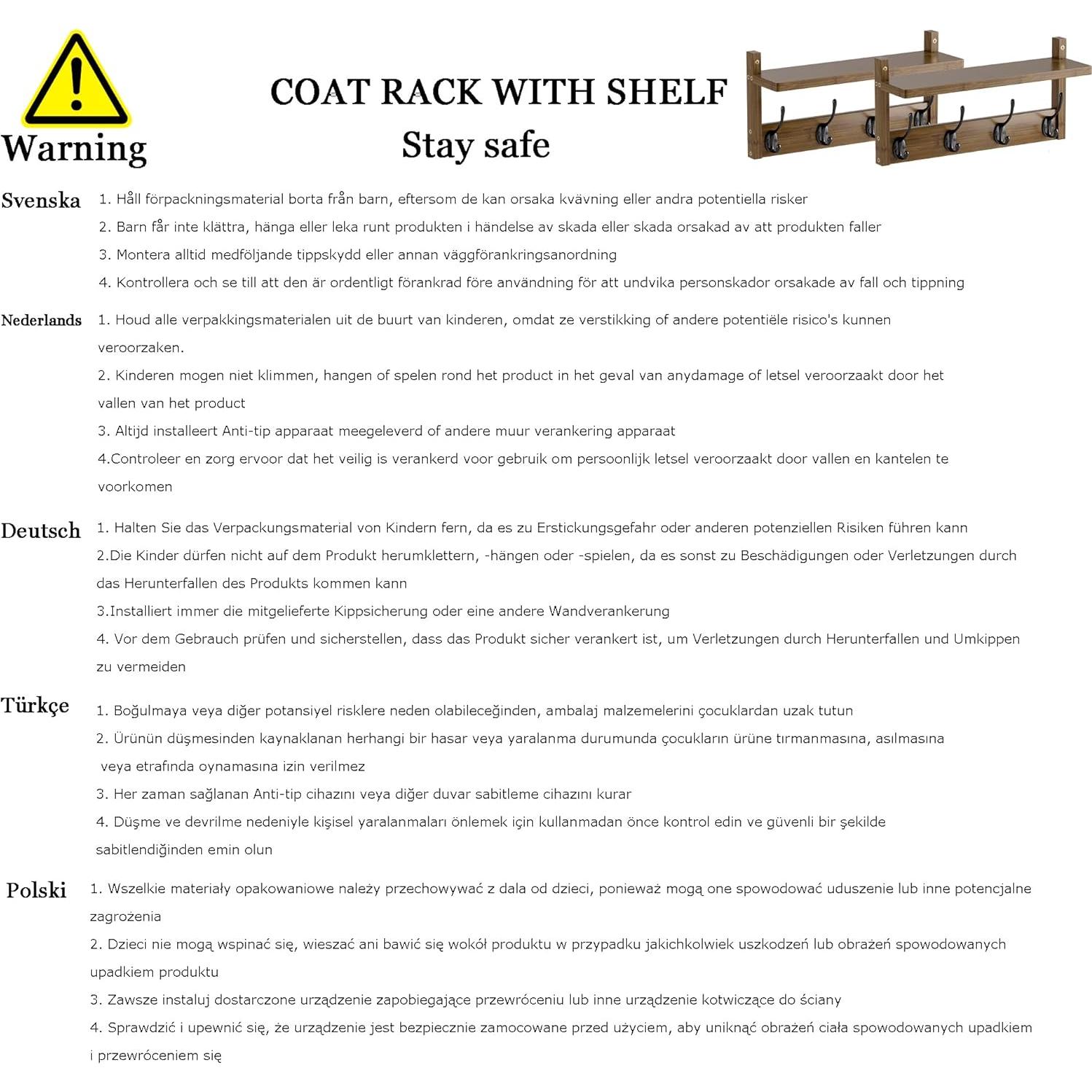 Perchero de pared STELLSTAR con estante y 8 ganchos - Negro