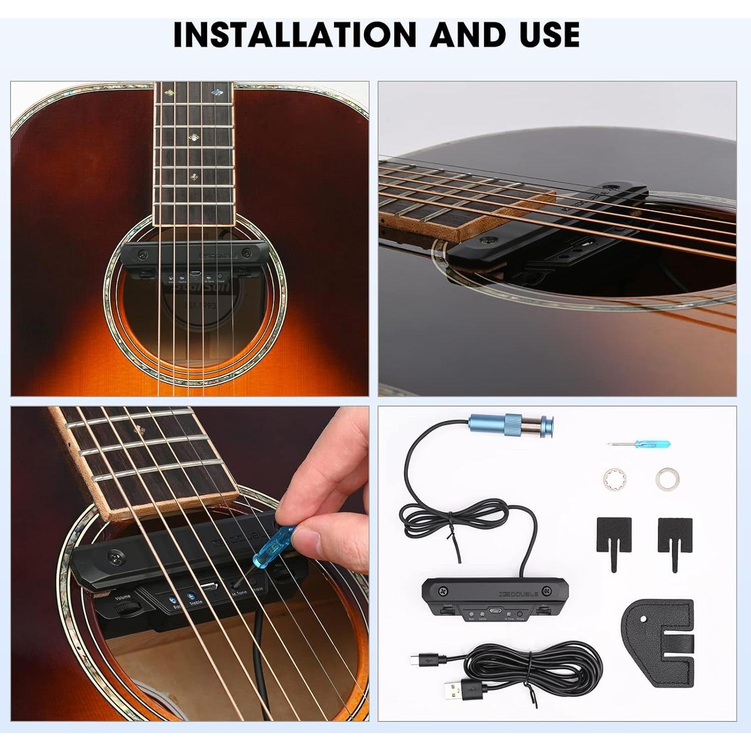 Pastilla de Guitarra Acústica Activa Recargable con Micrófono