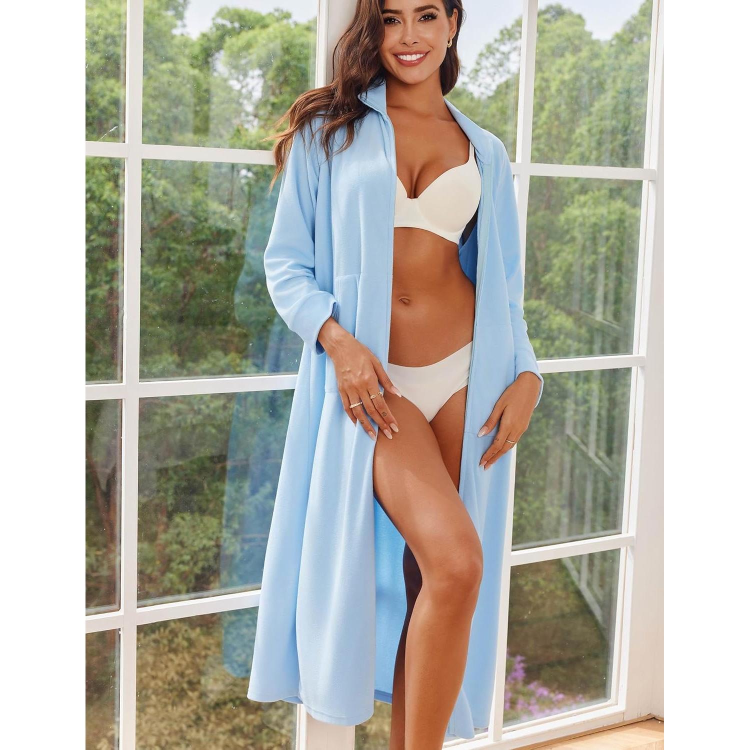 Bata de Casa Ekouaer Mujer Cremallera Larga Suave con Bolsillos