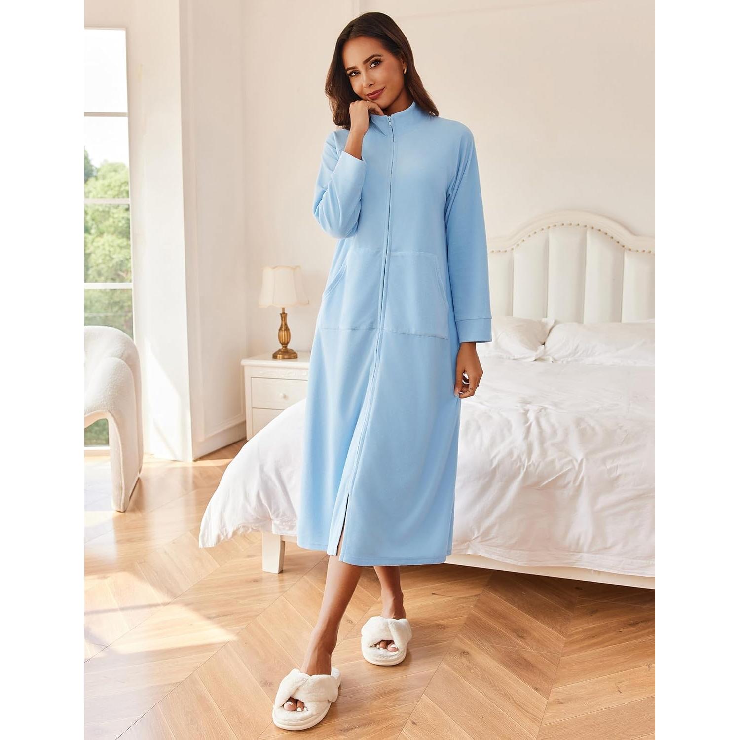 Bata de Casa Ekouaer Mujer Cremallera Larga Suave con Bolsillos