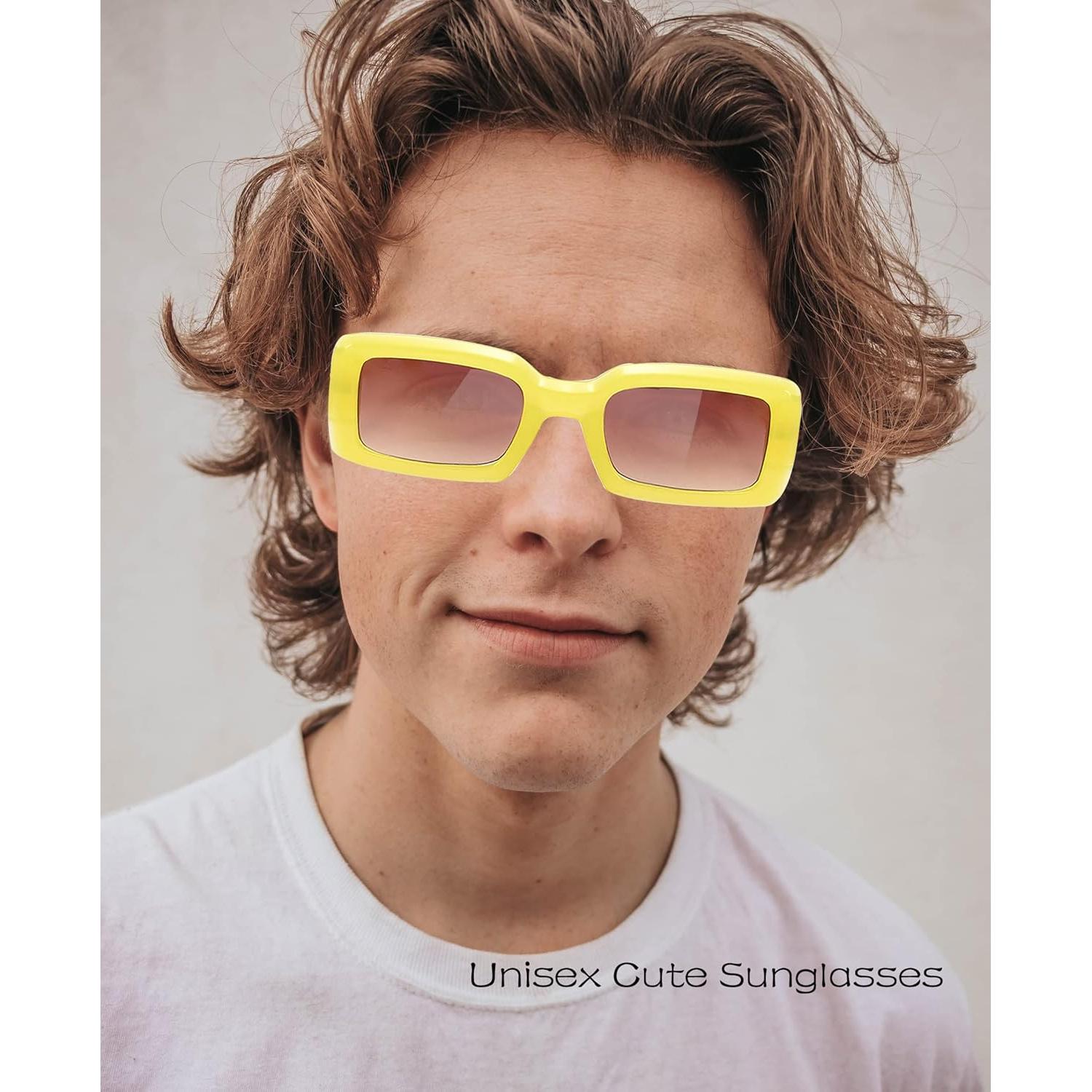 Gafas de sol rectangulares retro unisex 90s amarillas