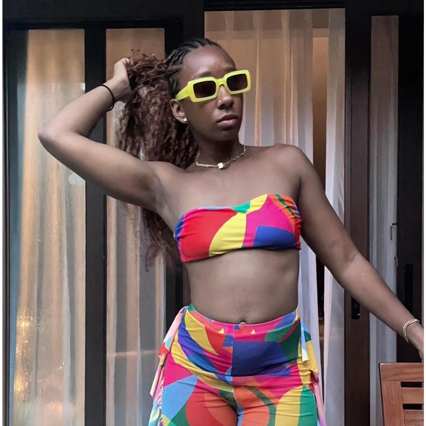 Gafas de sol rectangulares retro unisex 90s amarillas