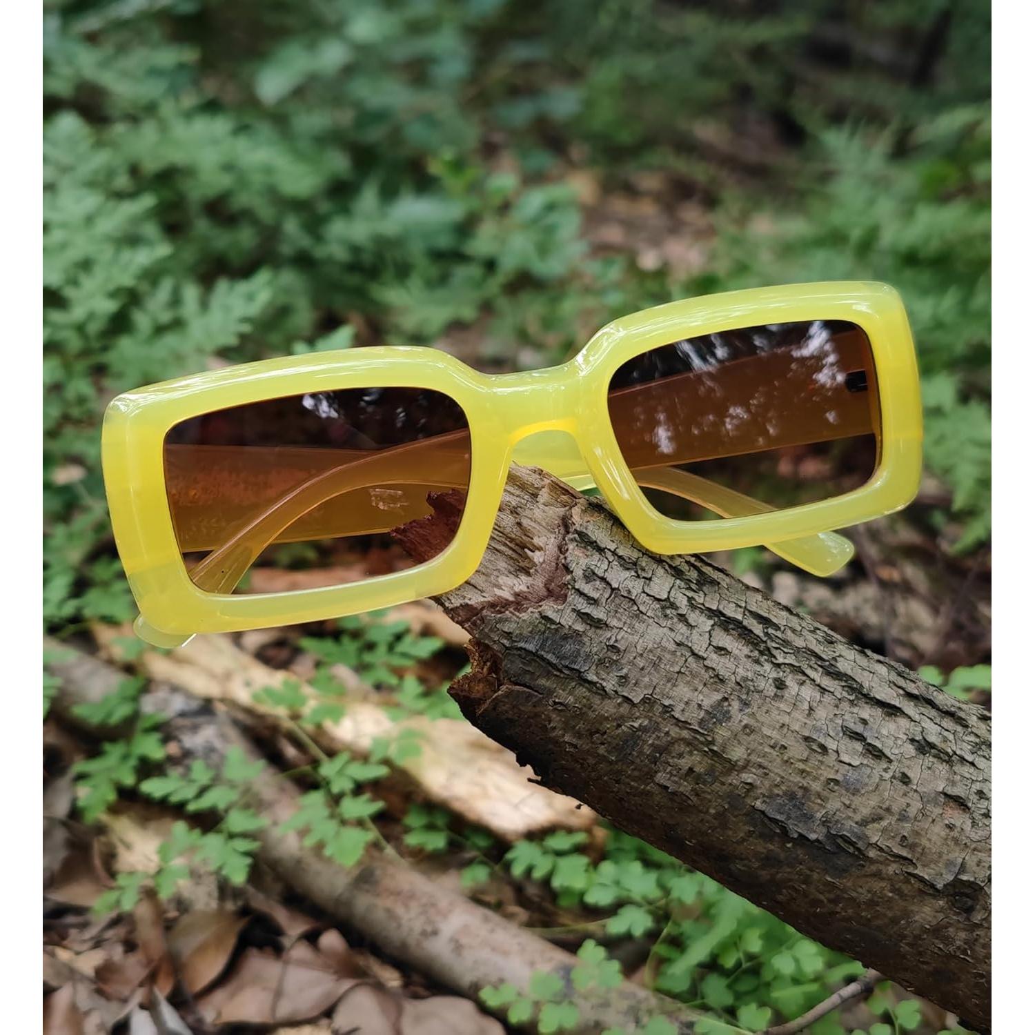 Gafas de sol rectangulares retro unisex 90s amarillas