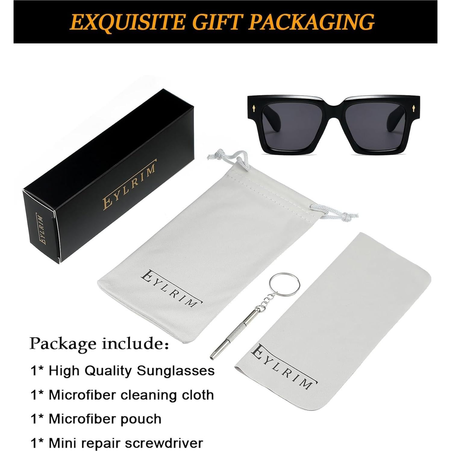 Gafas de sol cuadradas EYLRIM unisex con lentes UV400 negras